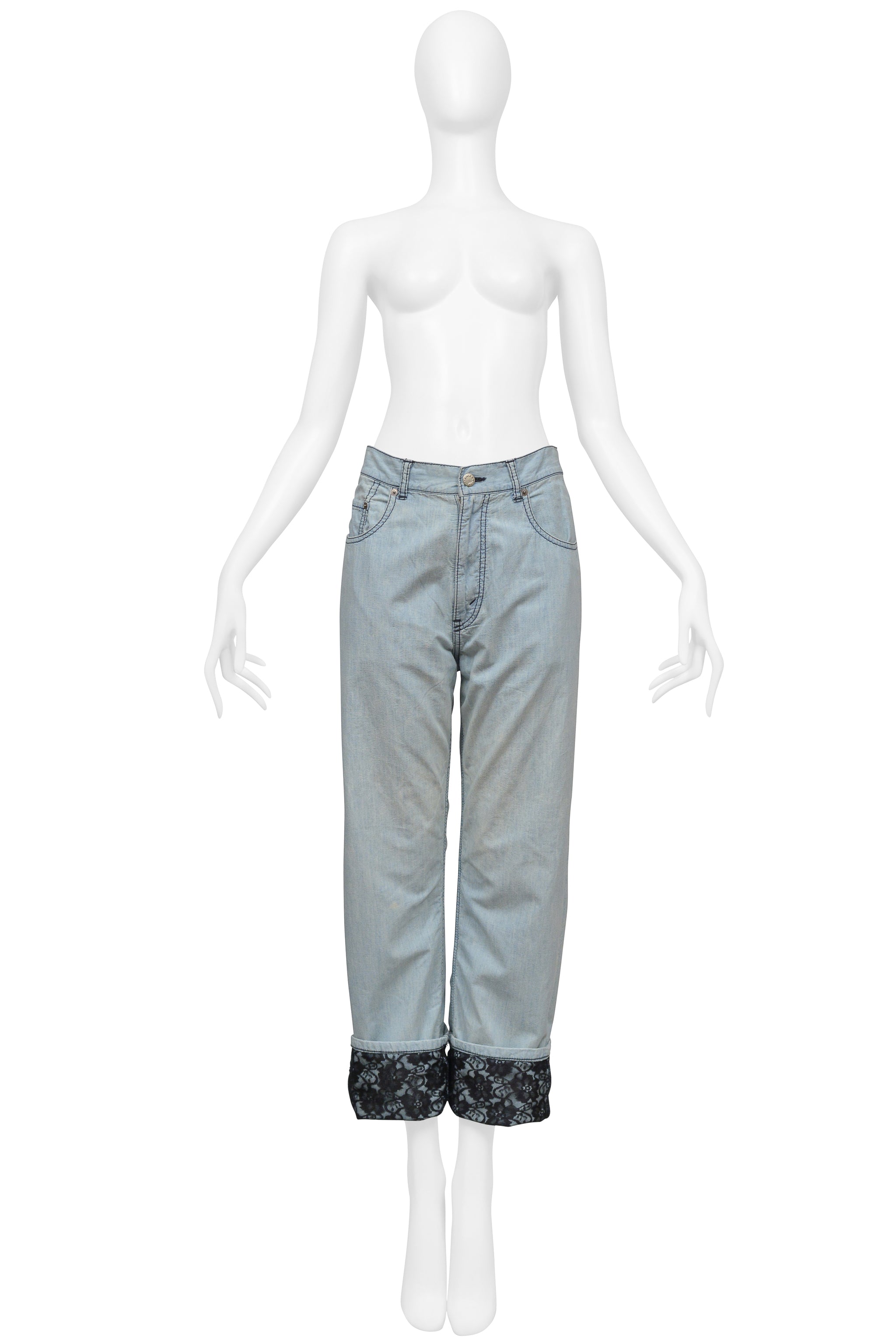 TAO FOR COMME DES GARCONS LIGHT DENIM CHAMBRAY WITH BLACK LACE LINING AND CUFFS 2010