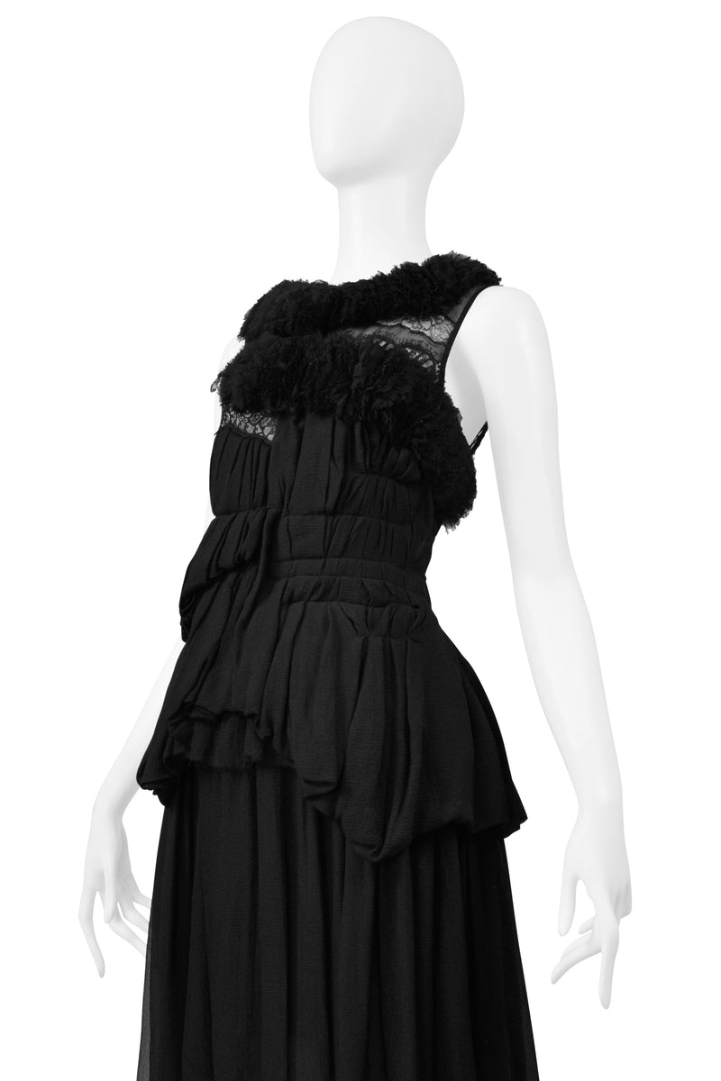 NINA RICCI BLACK CHIFFON & LACE EVENING GOWN