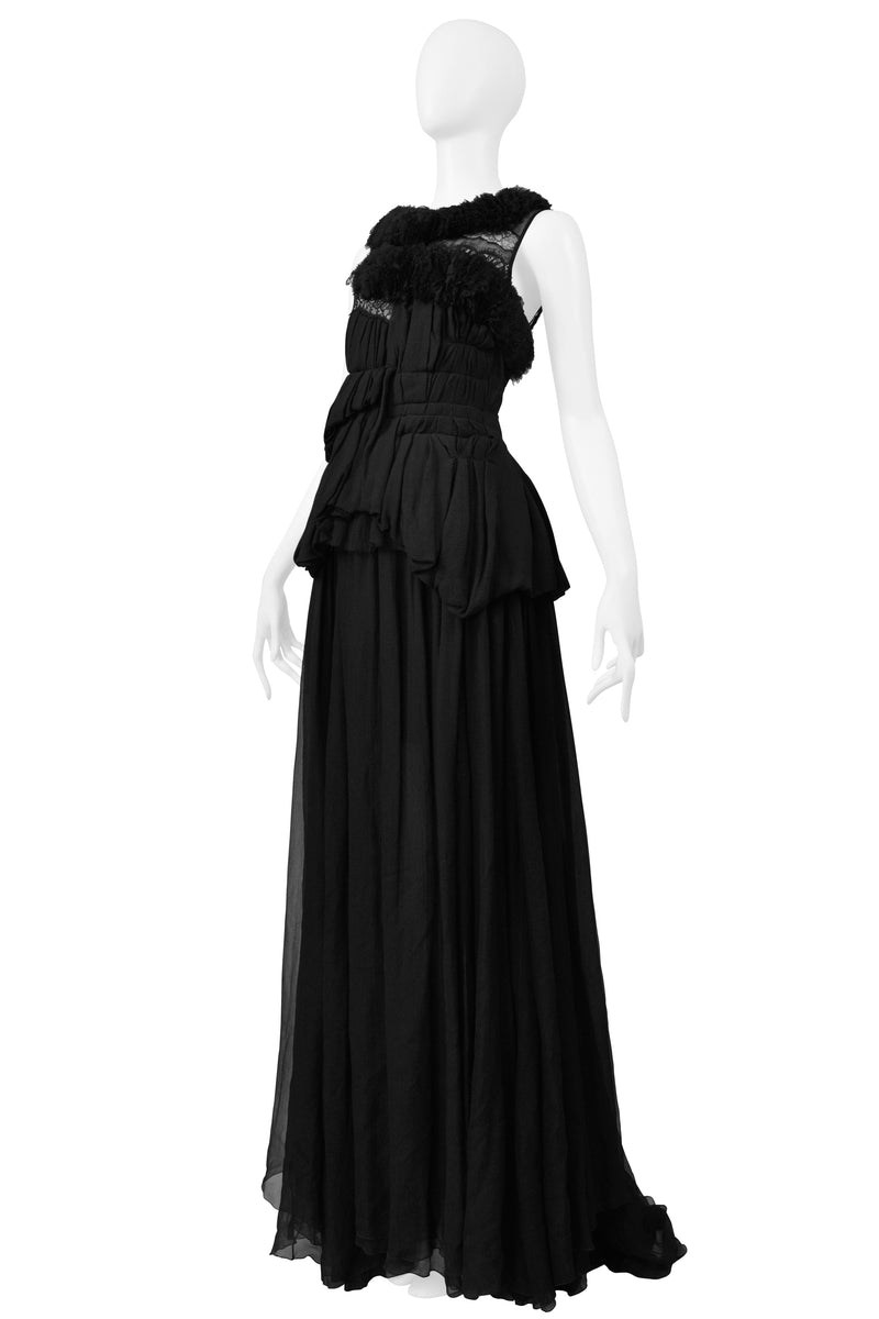 NINA RICCI BLACK CHIFFON & LACE EVENING GOWN