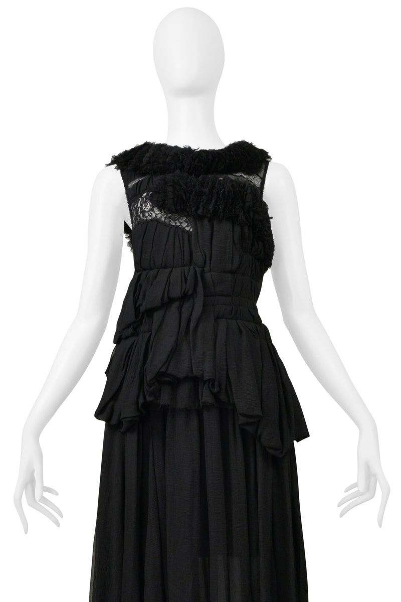 NINA RICCI BLACK CHIFFON & LACE EVENING GOWN