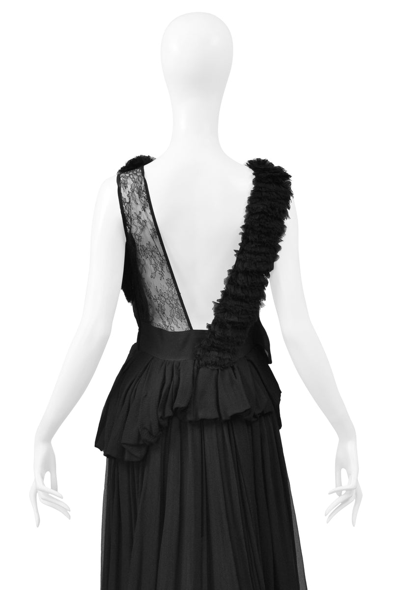 NINA RICCI BLACK CHIFFON & LACE EVENING GOWN