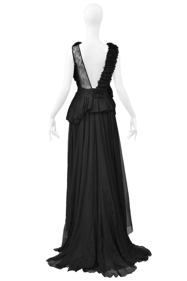 NINA RICCI BLACK CHIFFON & LACE EVENING GOWN