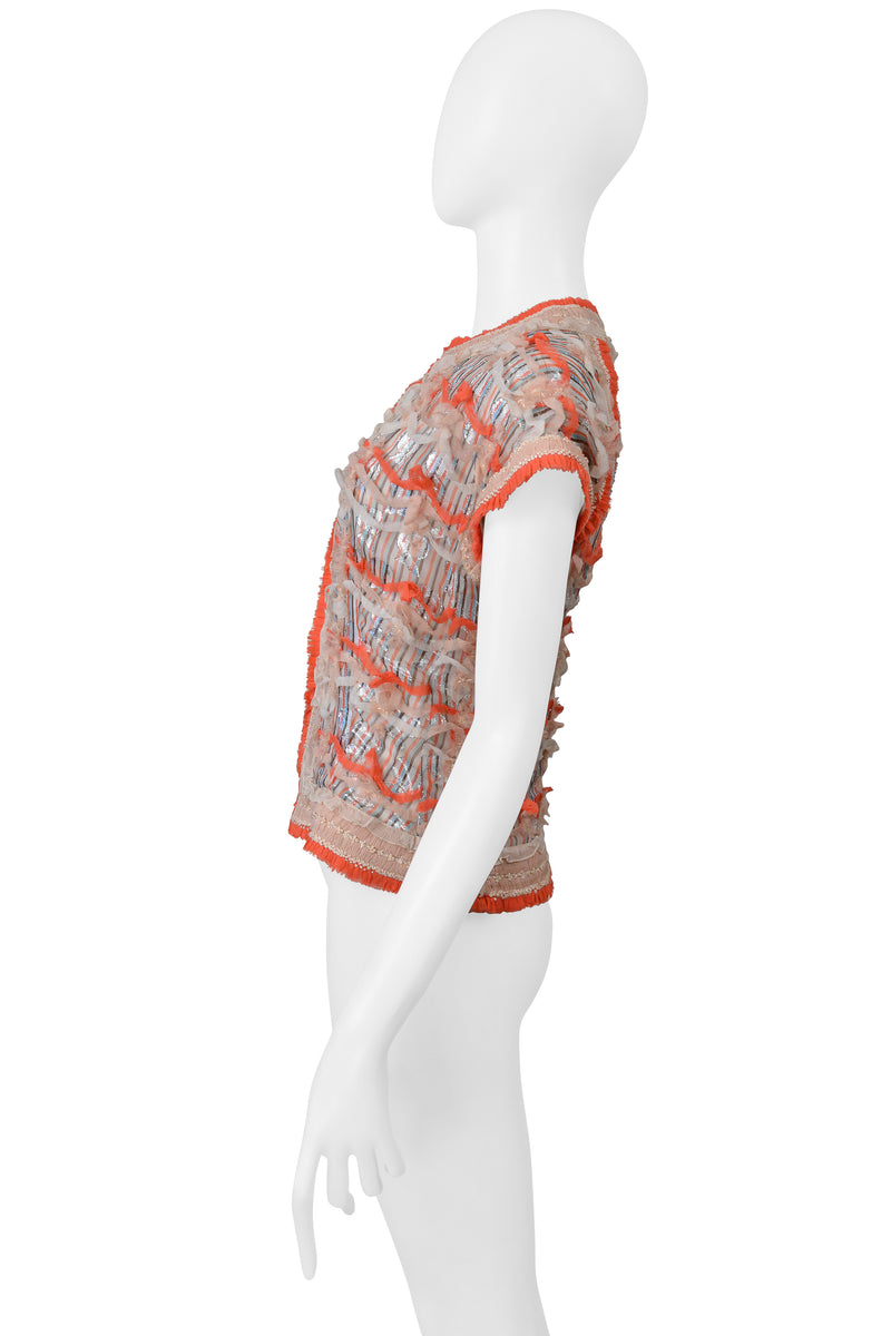 NINA RICCI PINK AND RED CHIFFON CROPPED TOP