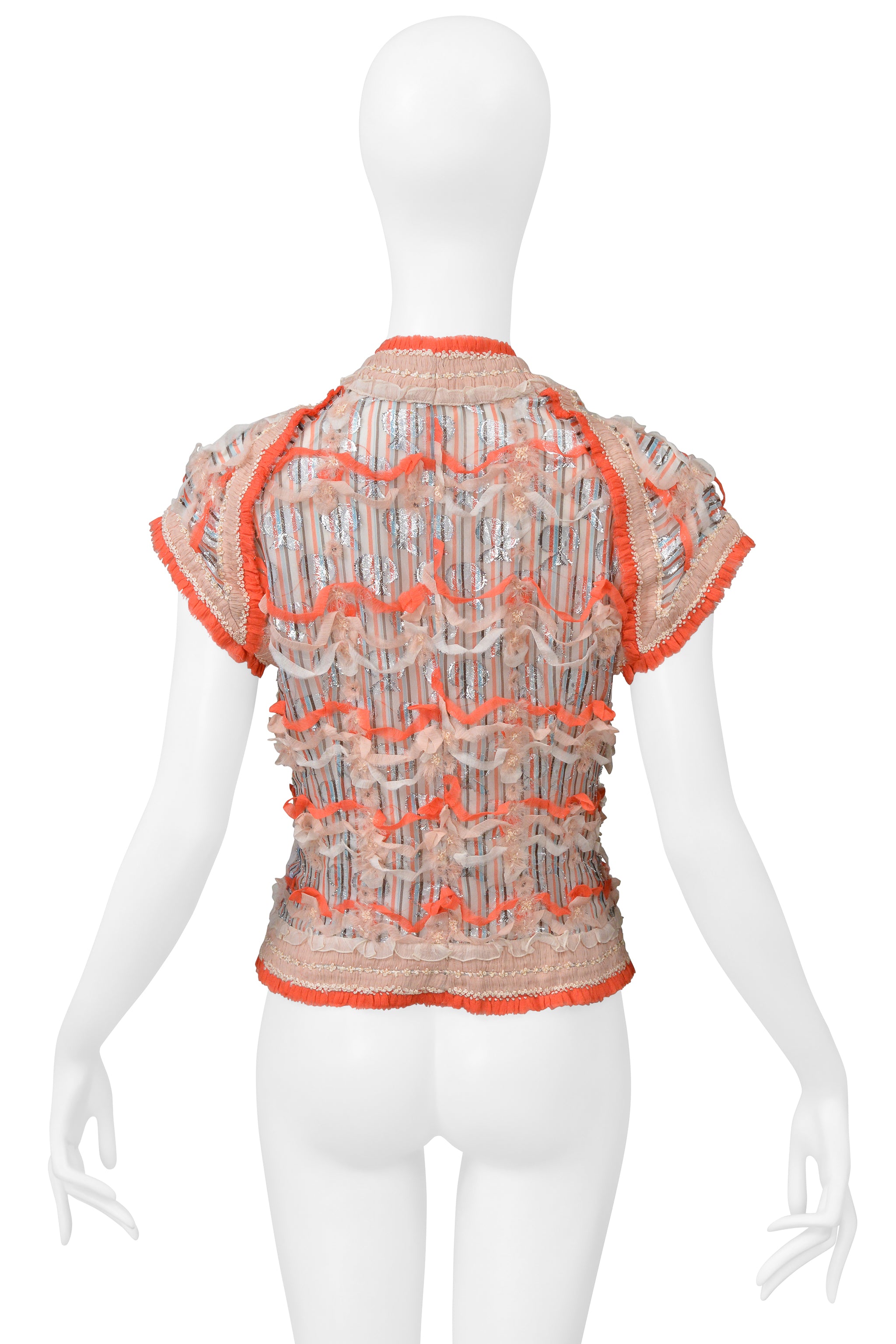 NINA RICCI PINK AND RED CHIFFON CROPPED TOP