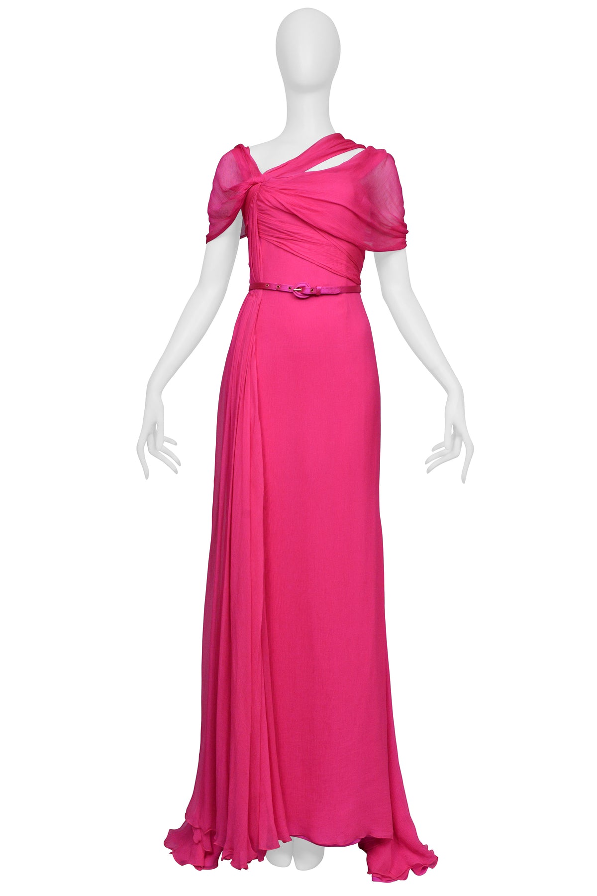 OSCAR DE LA RENTA HOT PINK GOWN WITH BELT