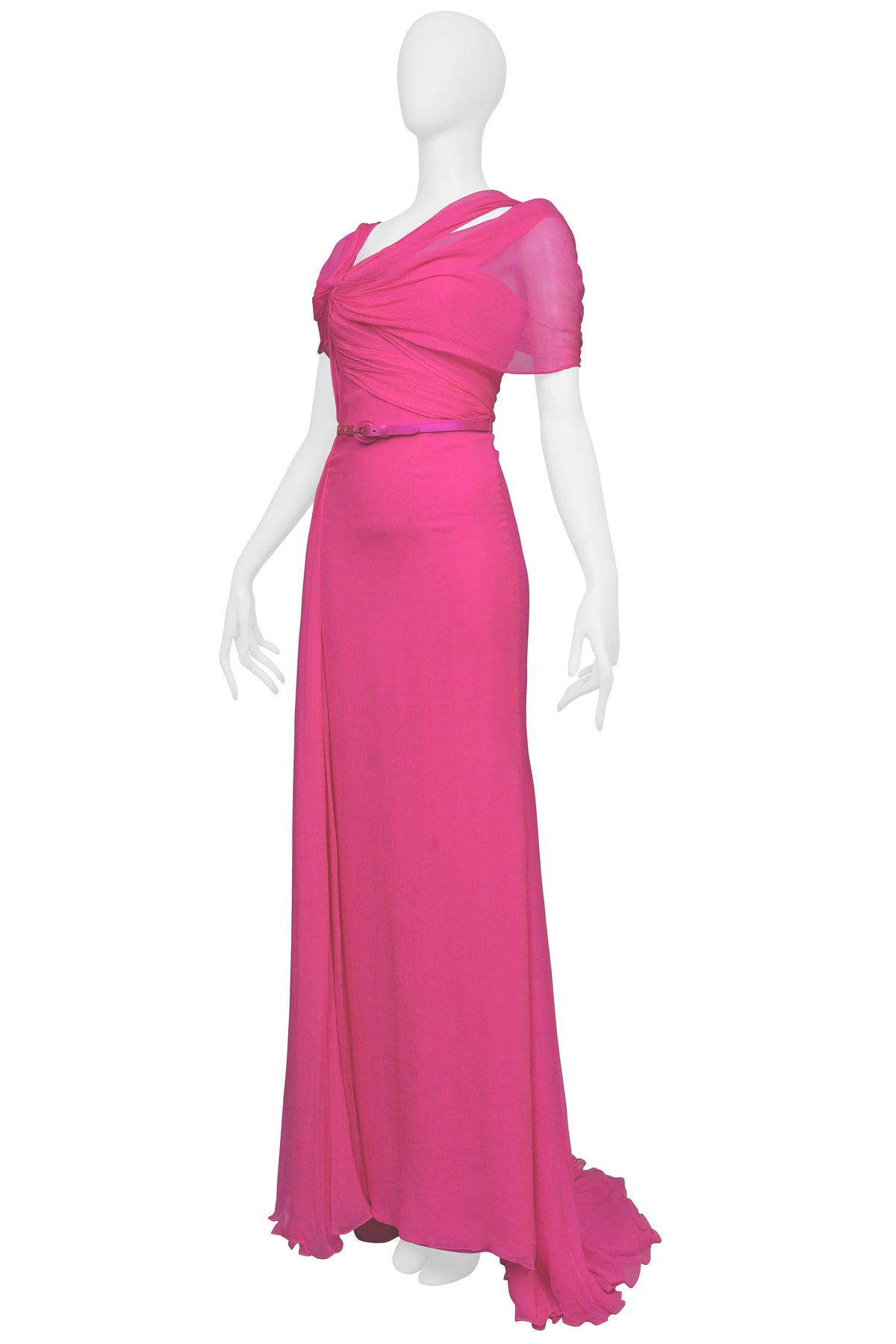 OSCAR DE LA RENTA HOT PINK GOWN WITH BELT