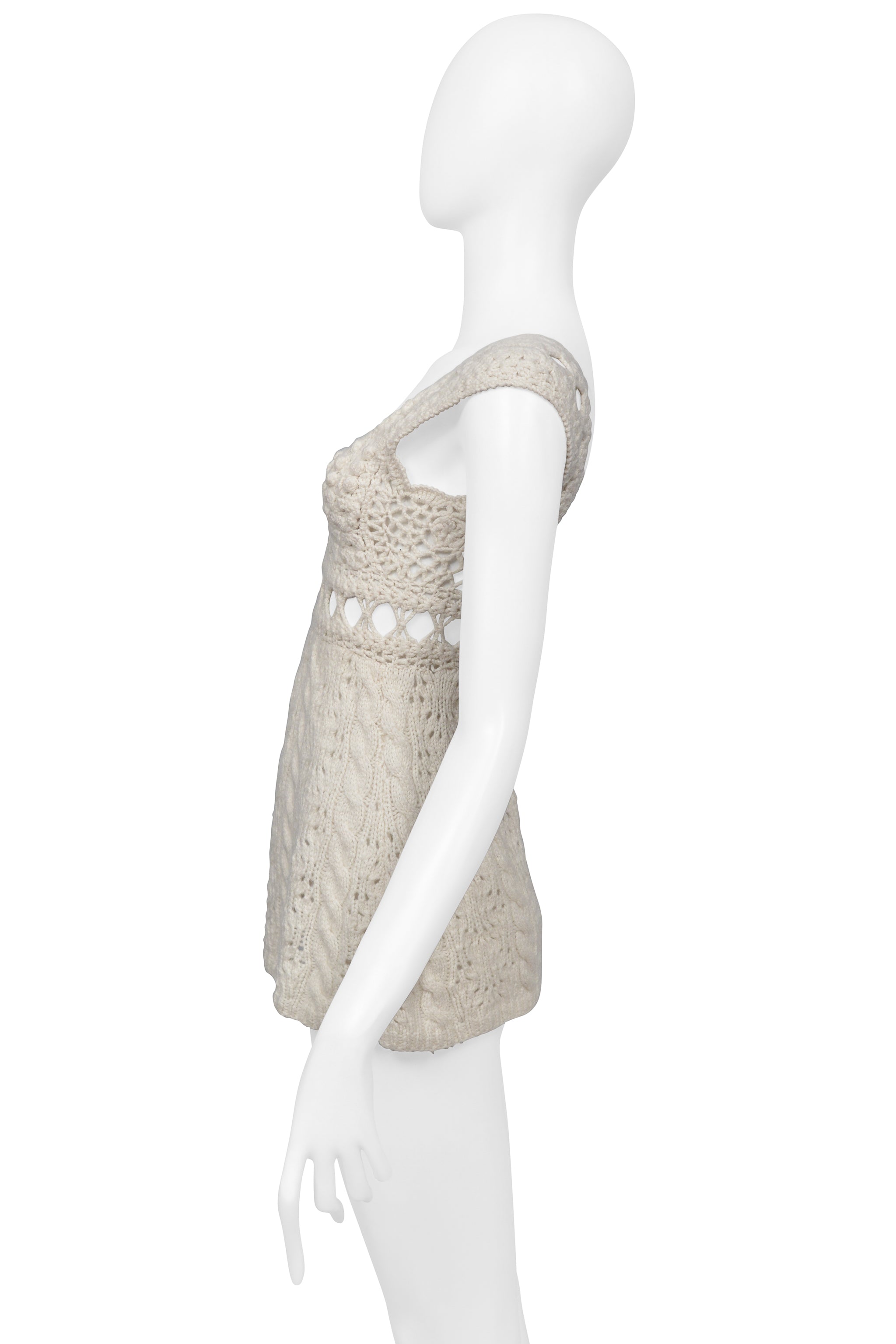 OSCAR DE LA RENTA OFF WHITE CROCHET KNIT TANK TOP