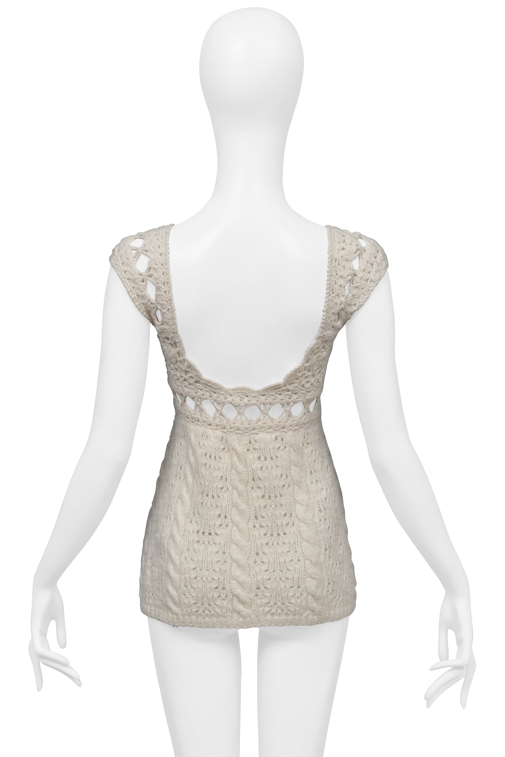 OSCAR DE LA RENTA OFF WHITE CROCHET KNIT TANK TOP