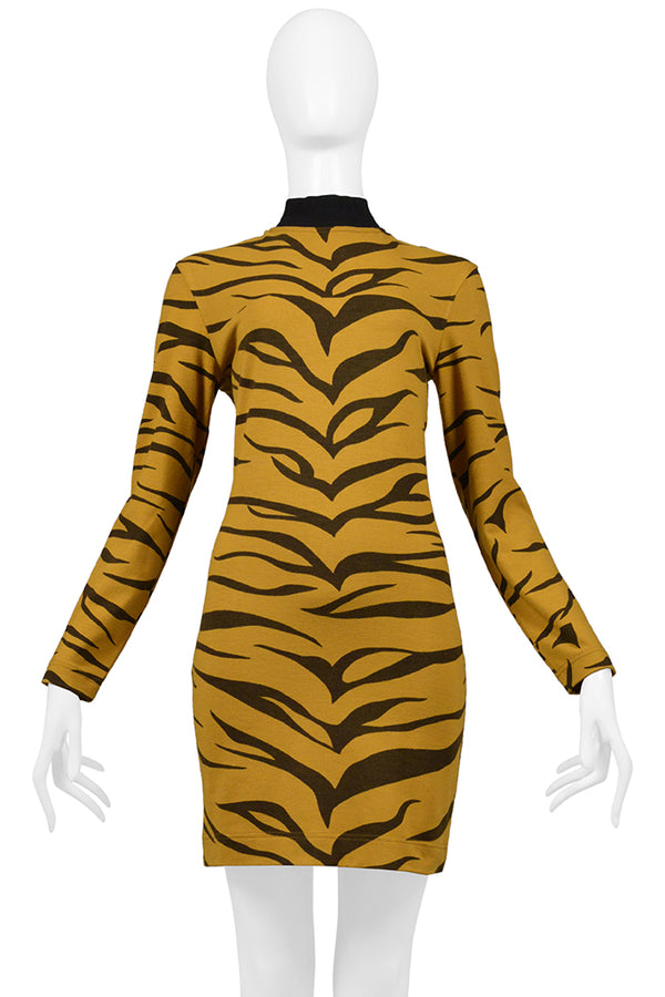 RIFAT OZBEK ORANGE AND BLACK TIGER DRESS