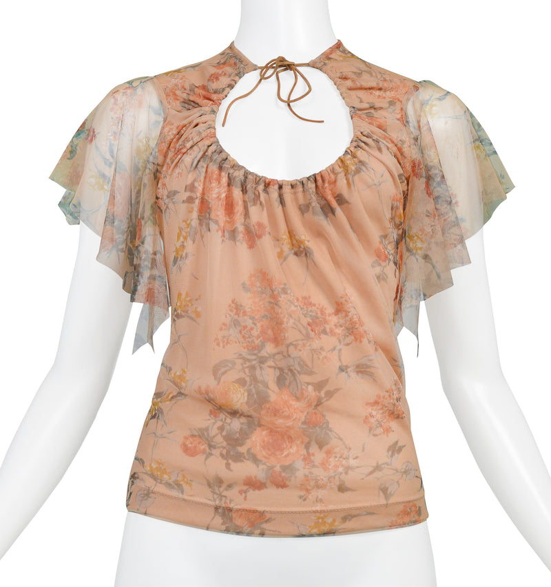 PLEIN SUD FLORAL KEYHOLE TOP WITH FLUTTER SLEEVES