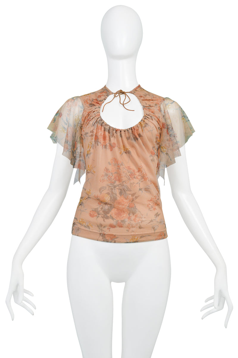 PLEIN SUD FLORAL KEYHOLE TOP WITH FLUTTER SLEEVES