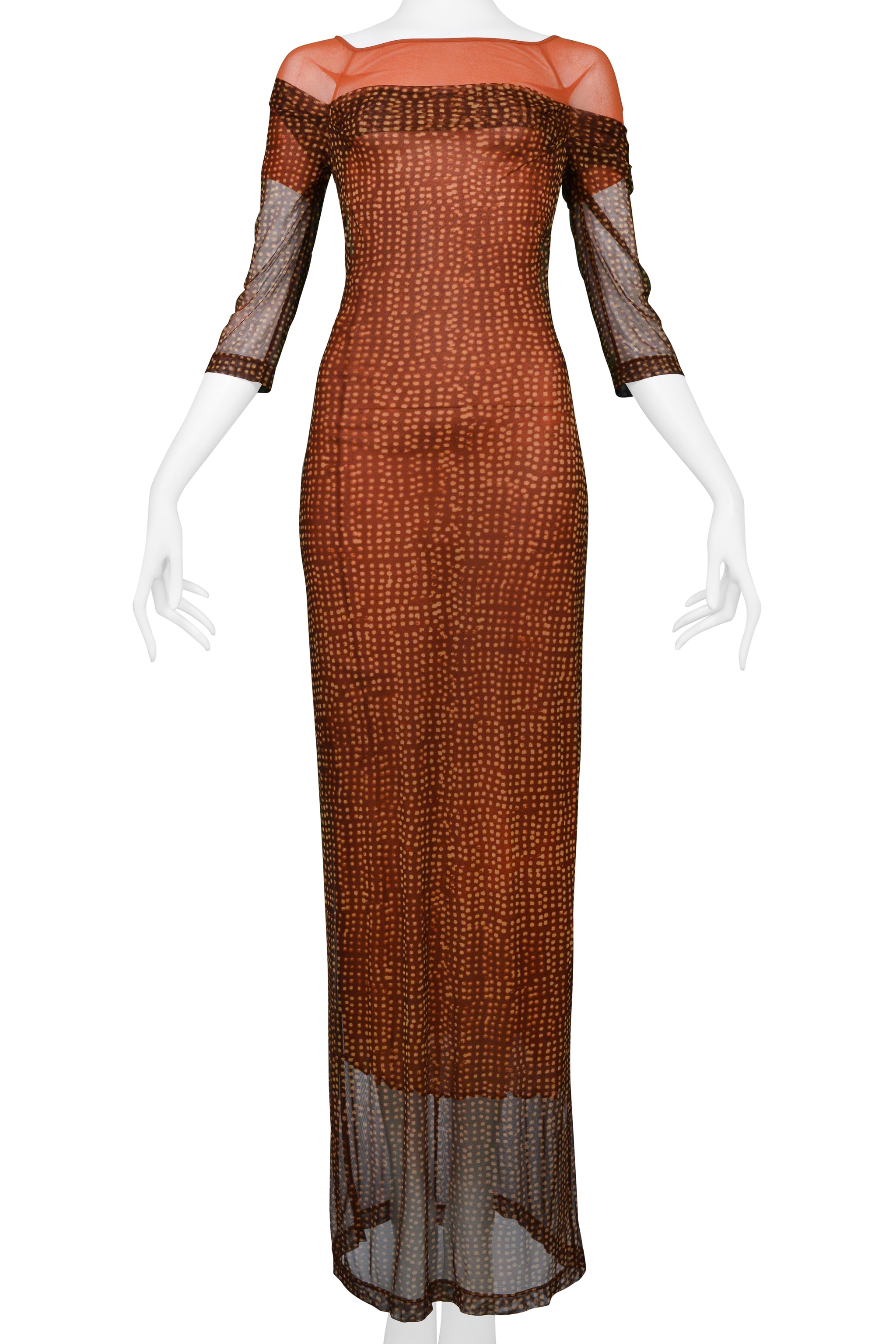 PLEIN SUD BURGUNDY & ORANGE MESH ILLUSION DRESS