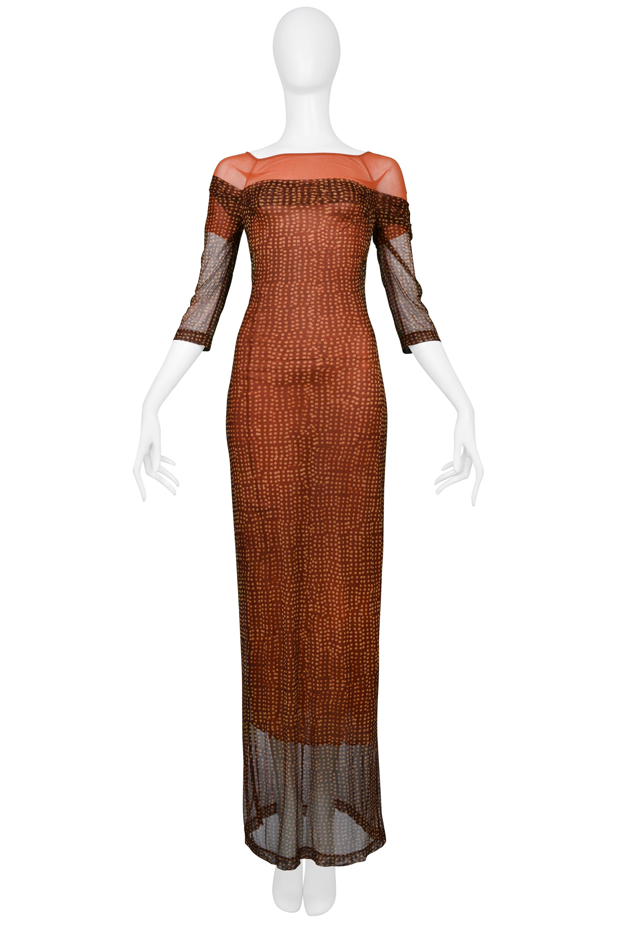 PLEIN SUD BURGUNDY & ORANGE MESH ILLUSION DRESS