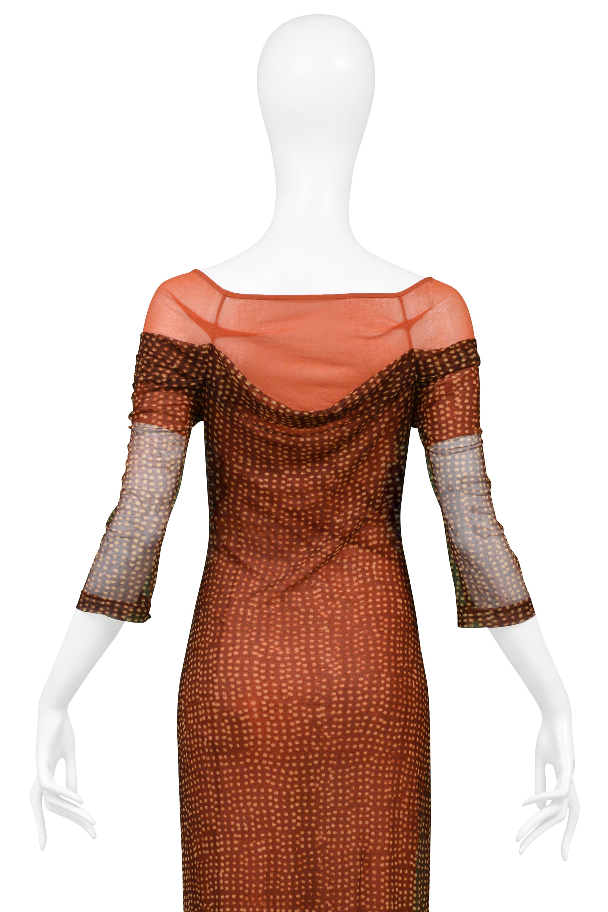 PLEIN SUD BURGUNDY & ORANGE MESH ILLUSION DRESS