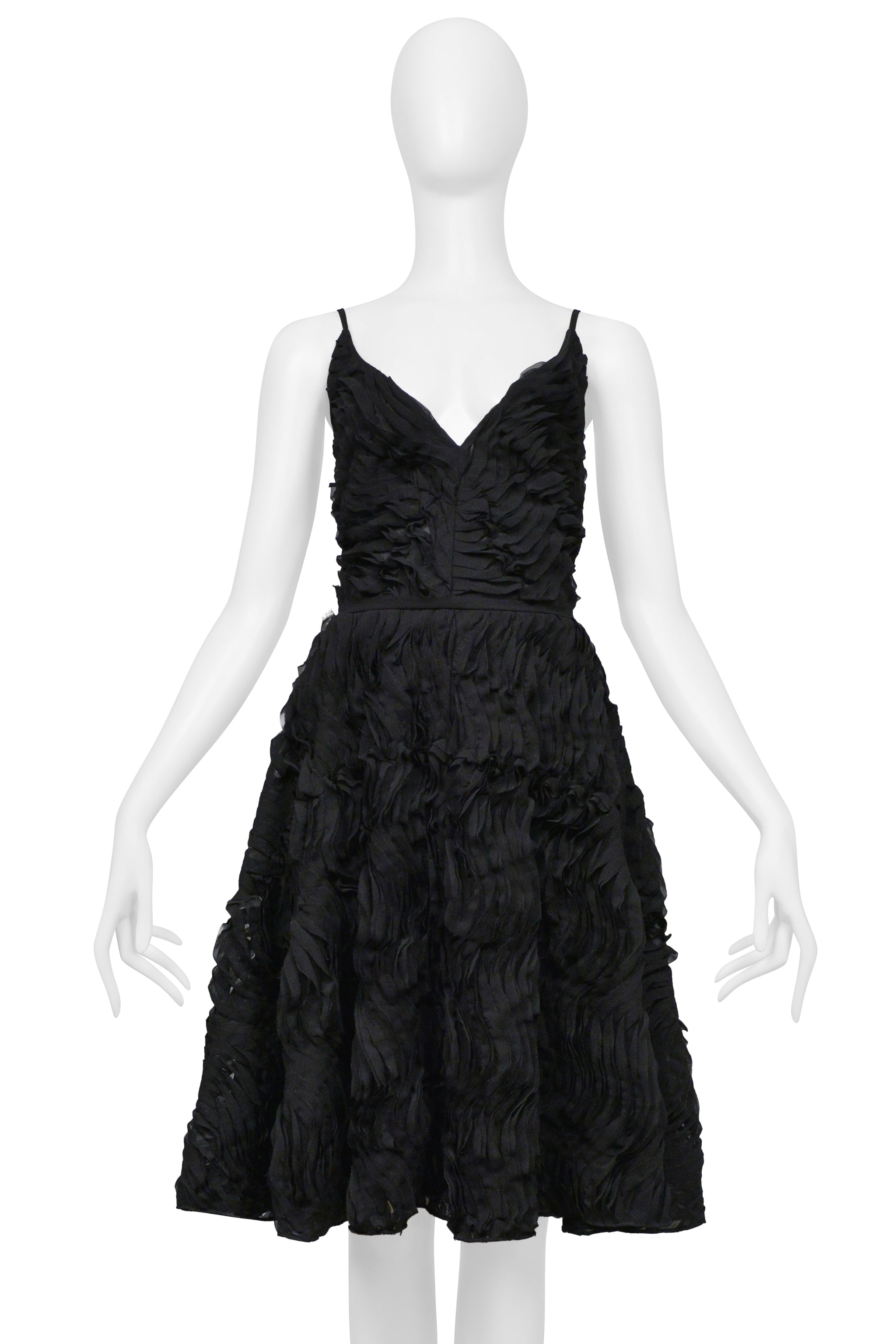 PLEIN SUD BLACK SUN DRESS WITH DEEP NECKLINE AND INTRICATE RUFFLE DETAILS