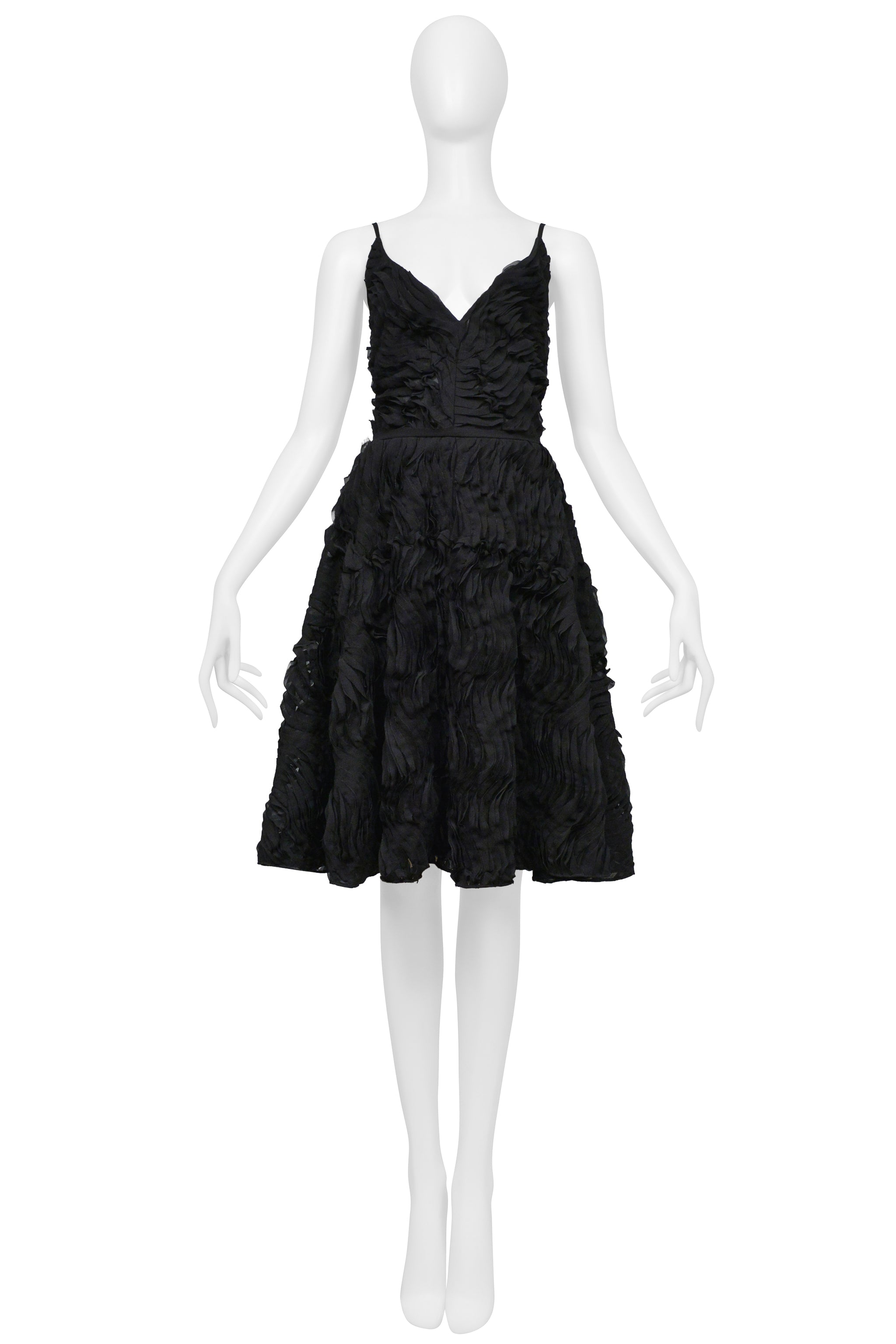 PLEIN SUD BLACK SUN DRESS WITH DEEP NECKLINE AND INTRICATE RUFFLE DETAILS
