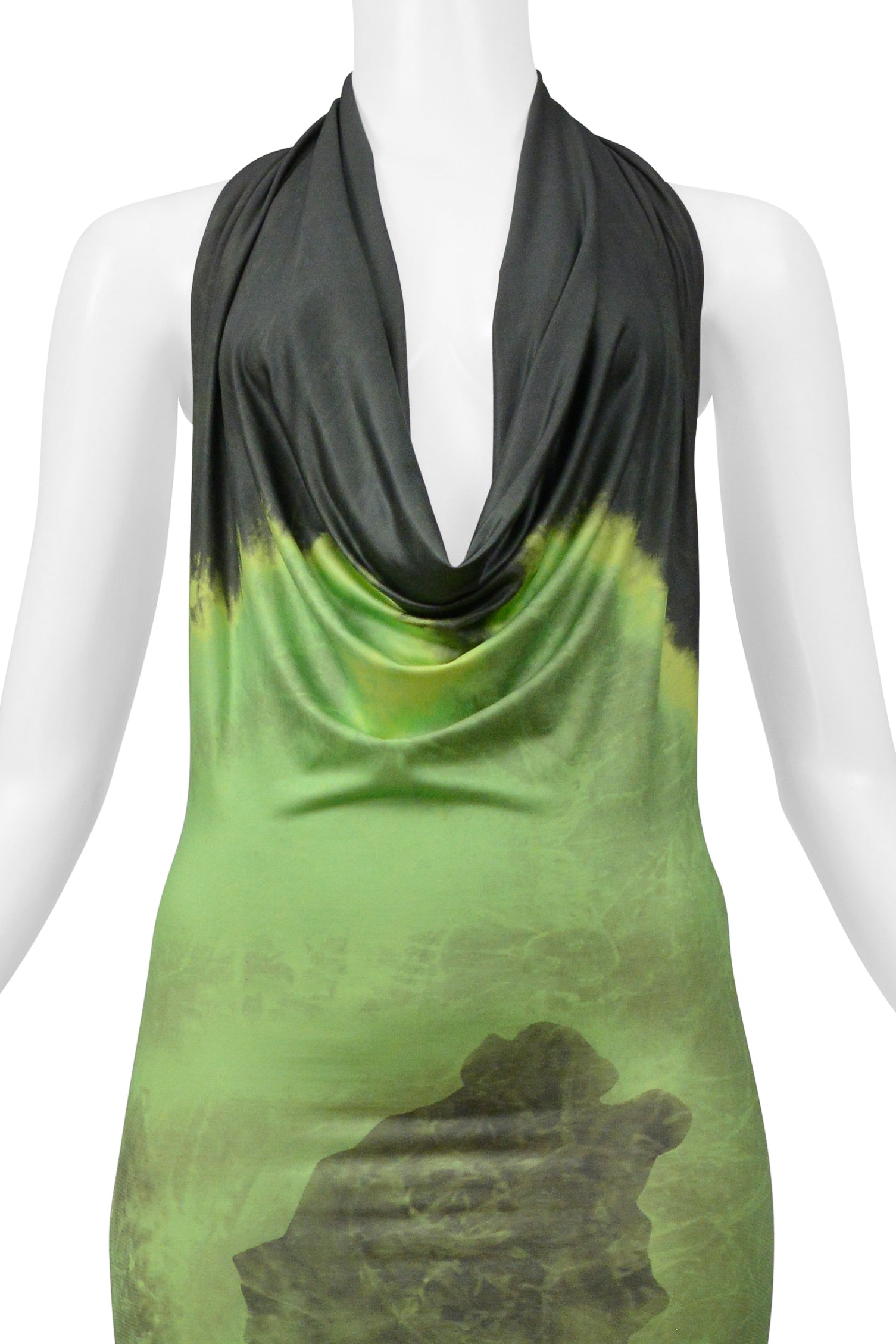 PLEIN SUD BRIGHT GREEN HALTER DRESS WITH FLOWER PRINT