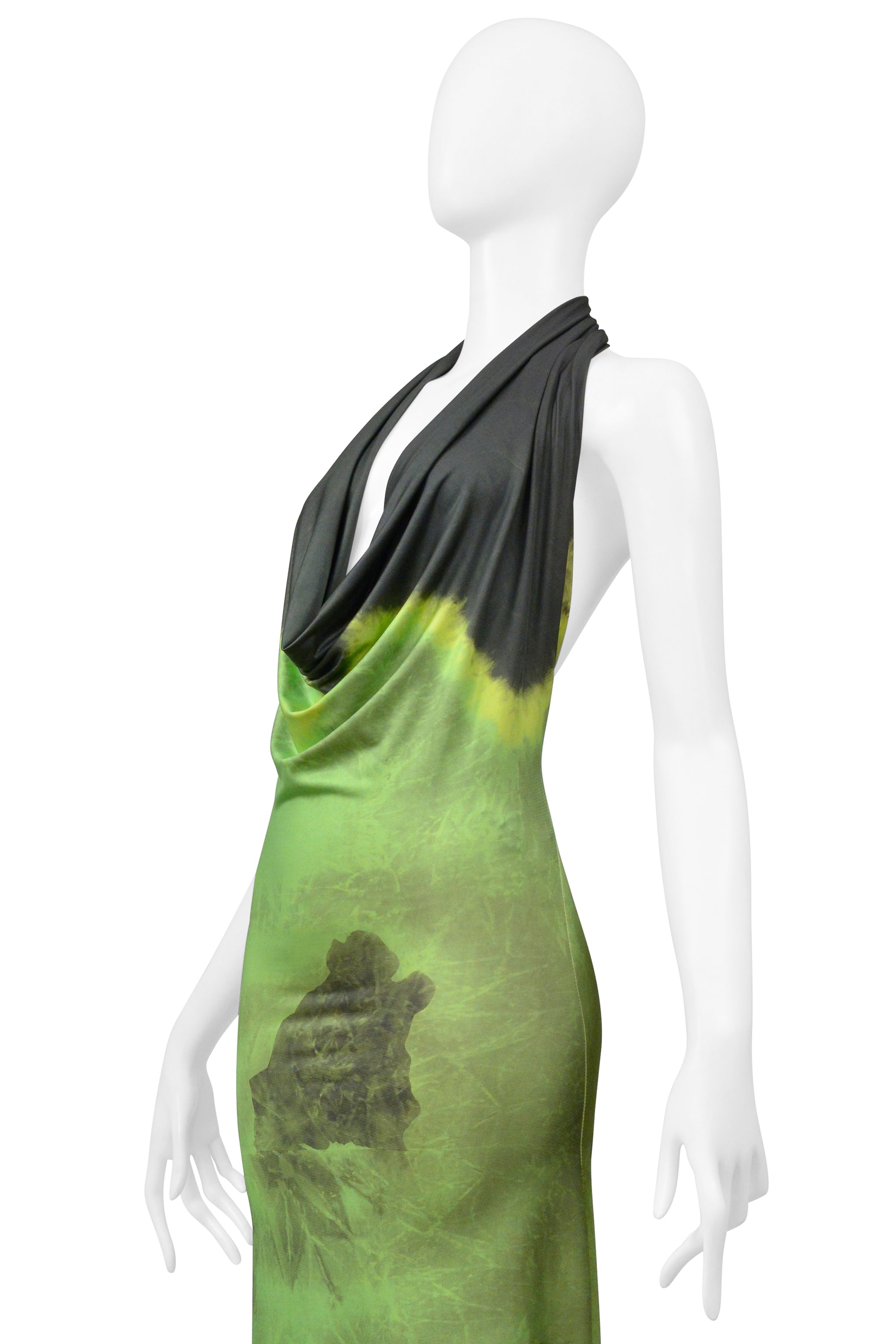 PLEIN SUD BRIGHT GREEN HALTER DRESS WITH FLOWER PRINT