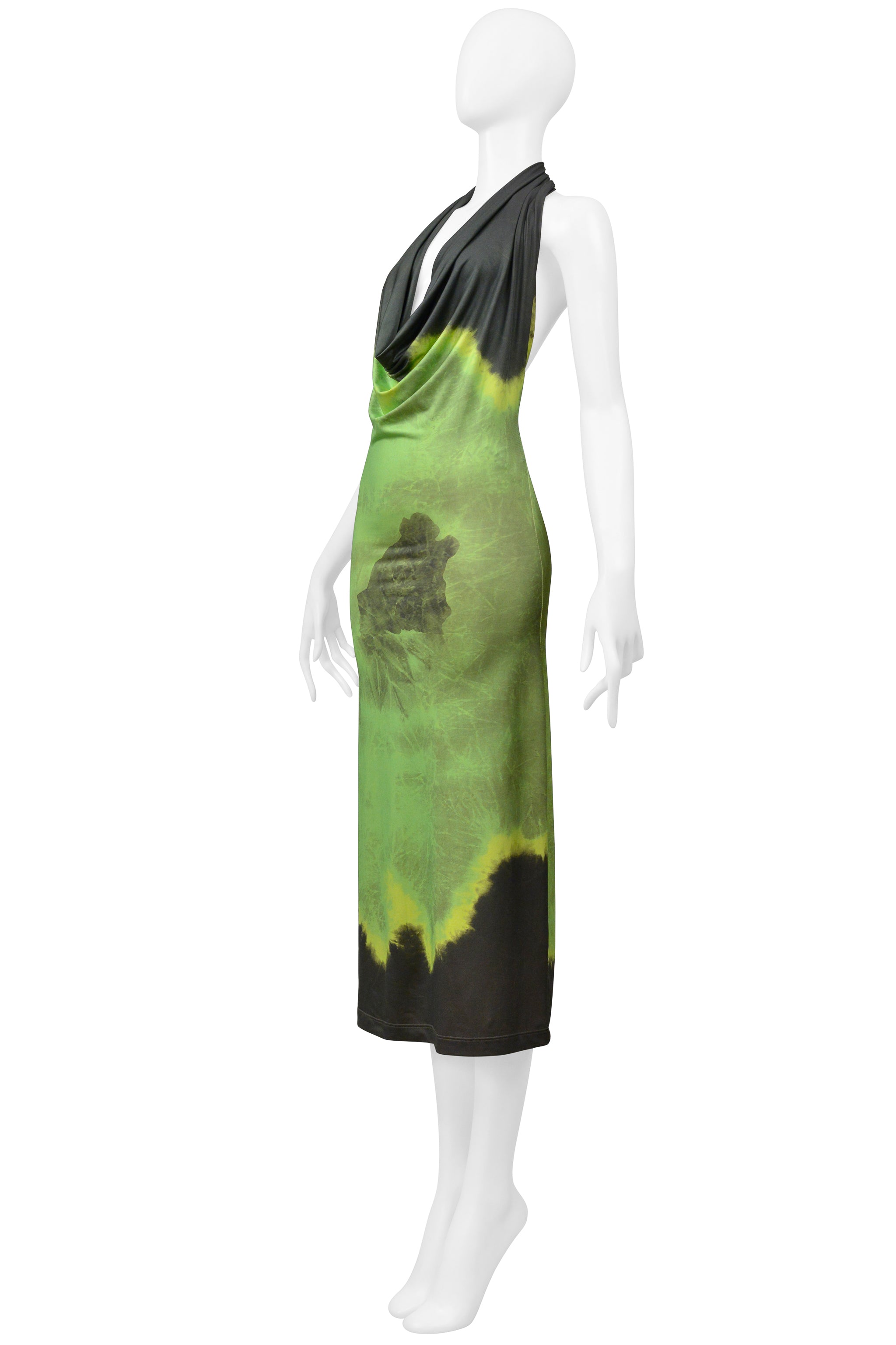 PLEIN SUD BRIGHT GREEN HALTER DRESS WITH FLOWER PRINT