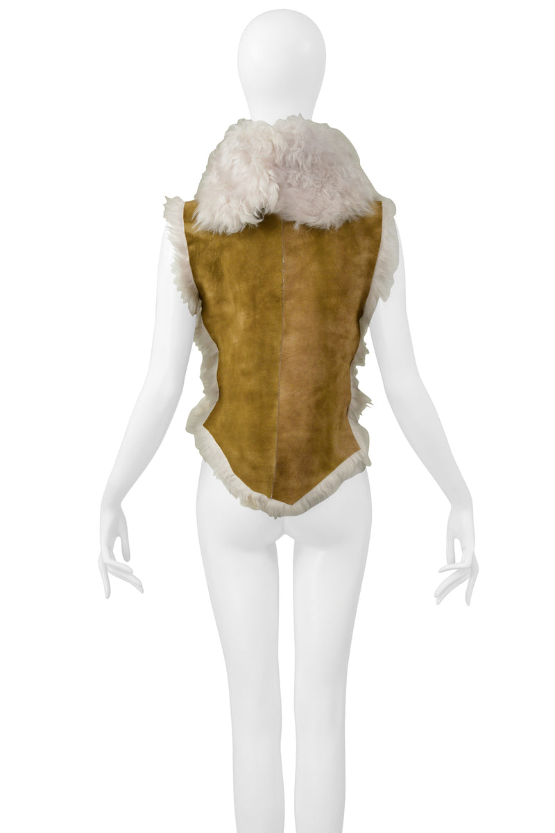 PLEIN SUD BROWN SUEDE AND OFF-WHITE FUR TOP