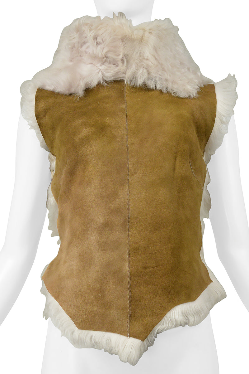 PLEIN SUD BROWN SUEDE AND OFF-WHITE FUR TOP