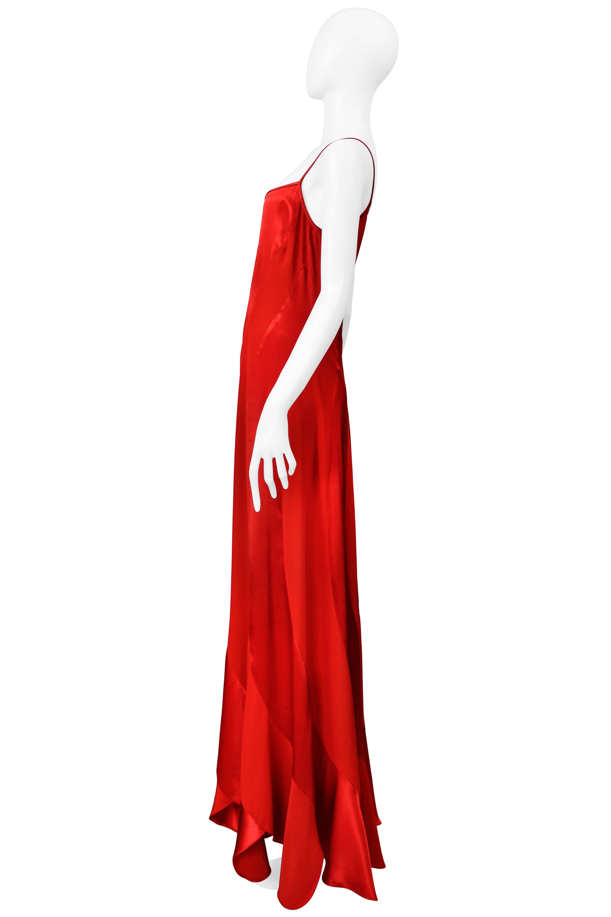 PLEIN SUD RED BIAS CUT RIBBON DRESS WITH SATIN INSETS