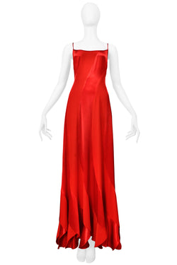 PLEIN SUD RED BIAS CUT RIBBON DRESS WITH SATIN INSETS