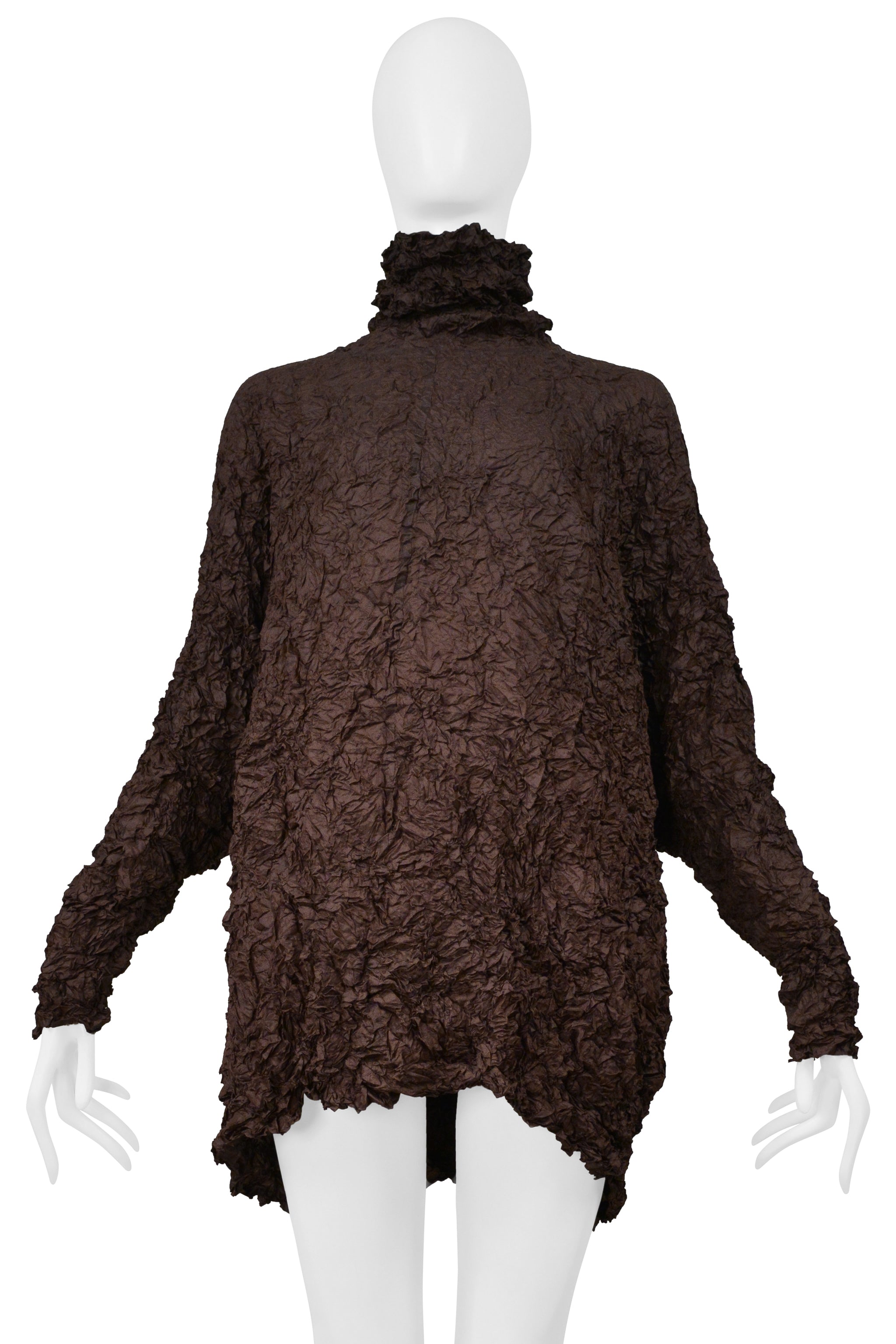POINT-VUE SHU MORIYAMA BROWN CRINKLE OVERSIZED TUNIC WITH HIGH NECK 1998