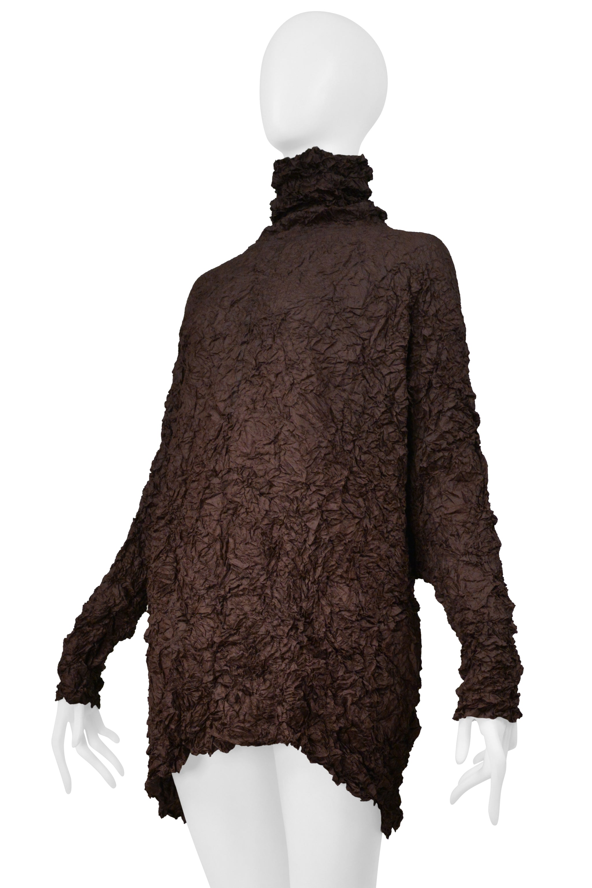 POINT-VUE SHU MORIYAMA BROWN CRINKLE OVERSIZED TUNIC WITH HIGH NECK 1998