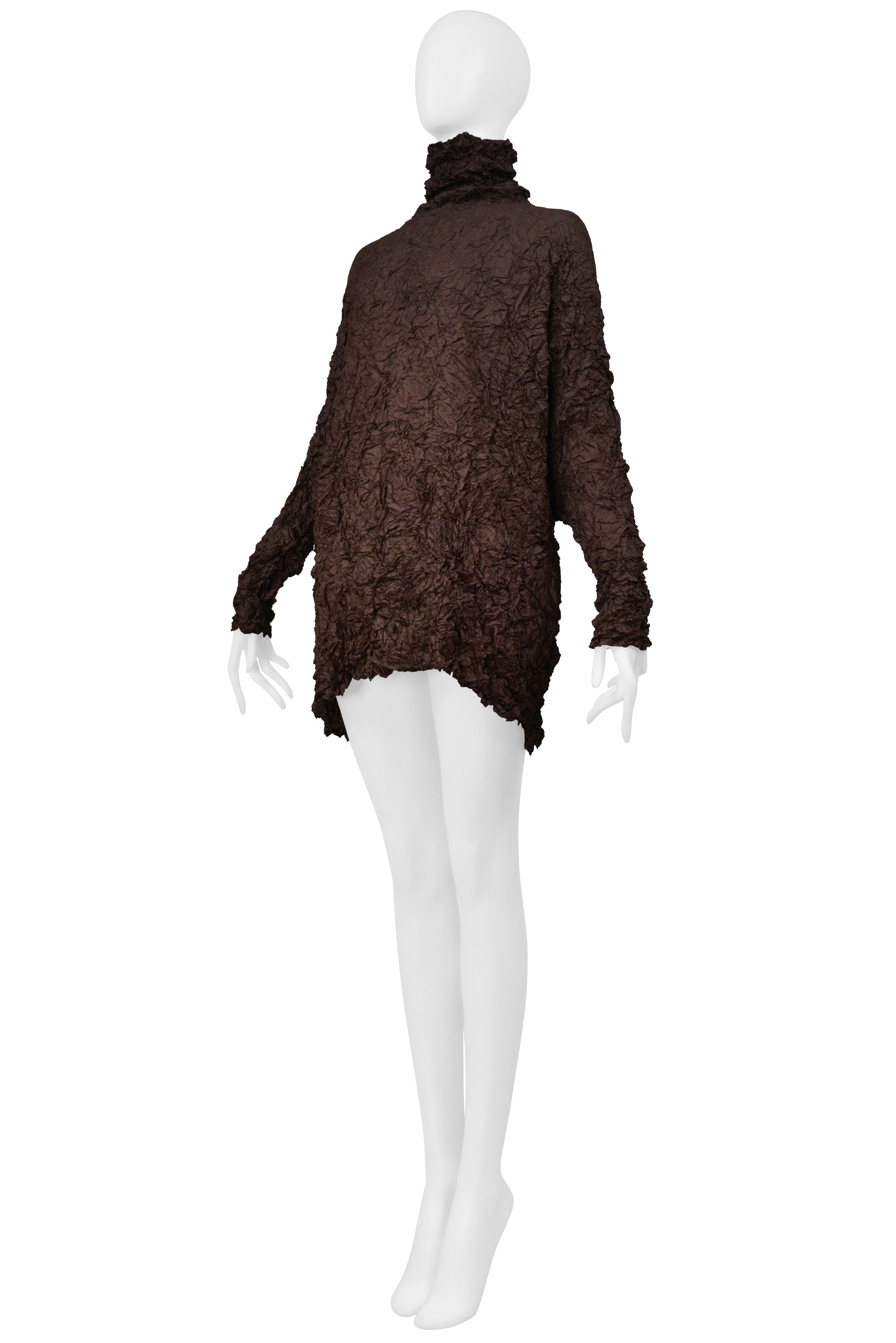 POINT-VUE SHU MORIYAMA BROWN CRINKLE OVERSIZED TUNIC WITH HIGH NECK 1998