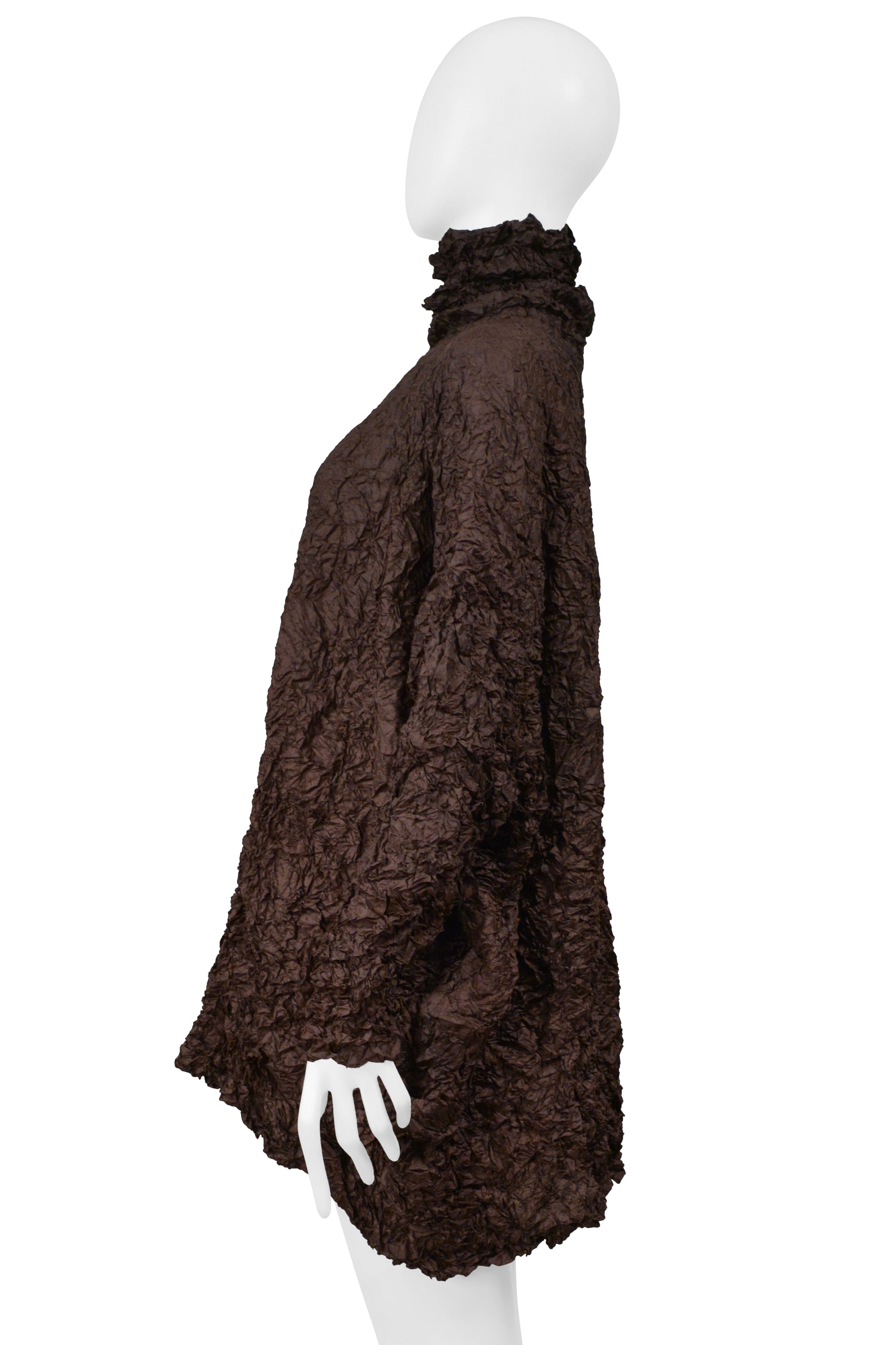 POINT-VUE SHU MORIYAMA BROWN CRINKLE OVERSIZED TUNIC WITH HIGH NECK 1998