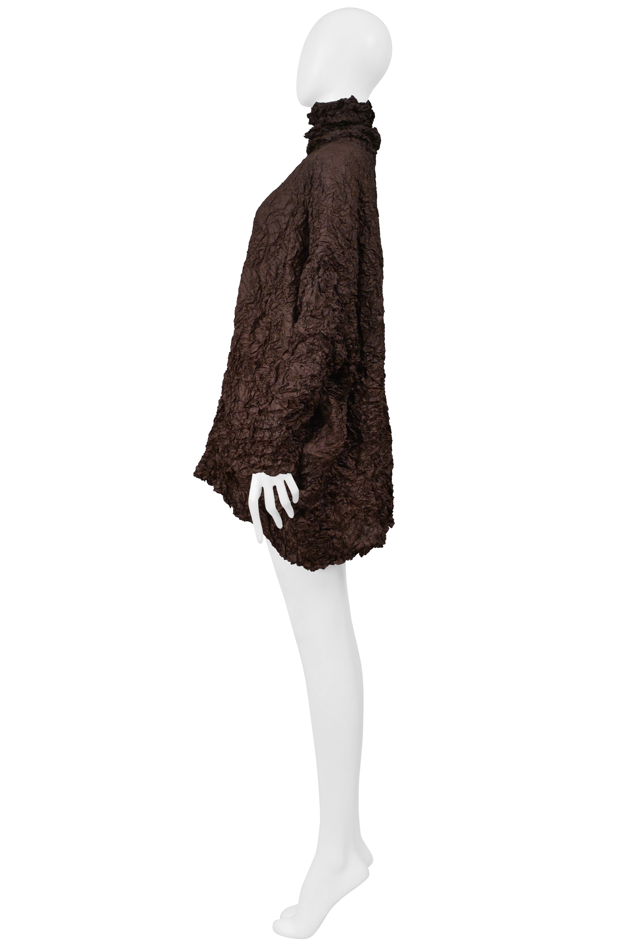 POINT-VUE SHU MORIYAMA BROWN CRINKLE OVERSIZED TUNIC WITH HIGH NECK 1998
