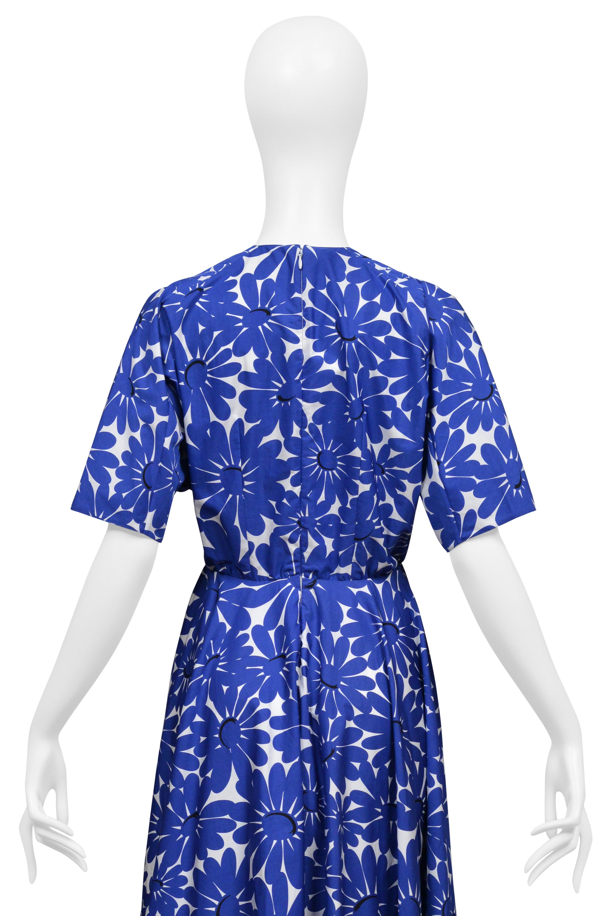 PRADA BLUE FLORAL COTTON POPLIN DRESS WITH FULL SKIRT 2022