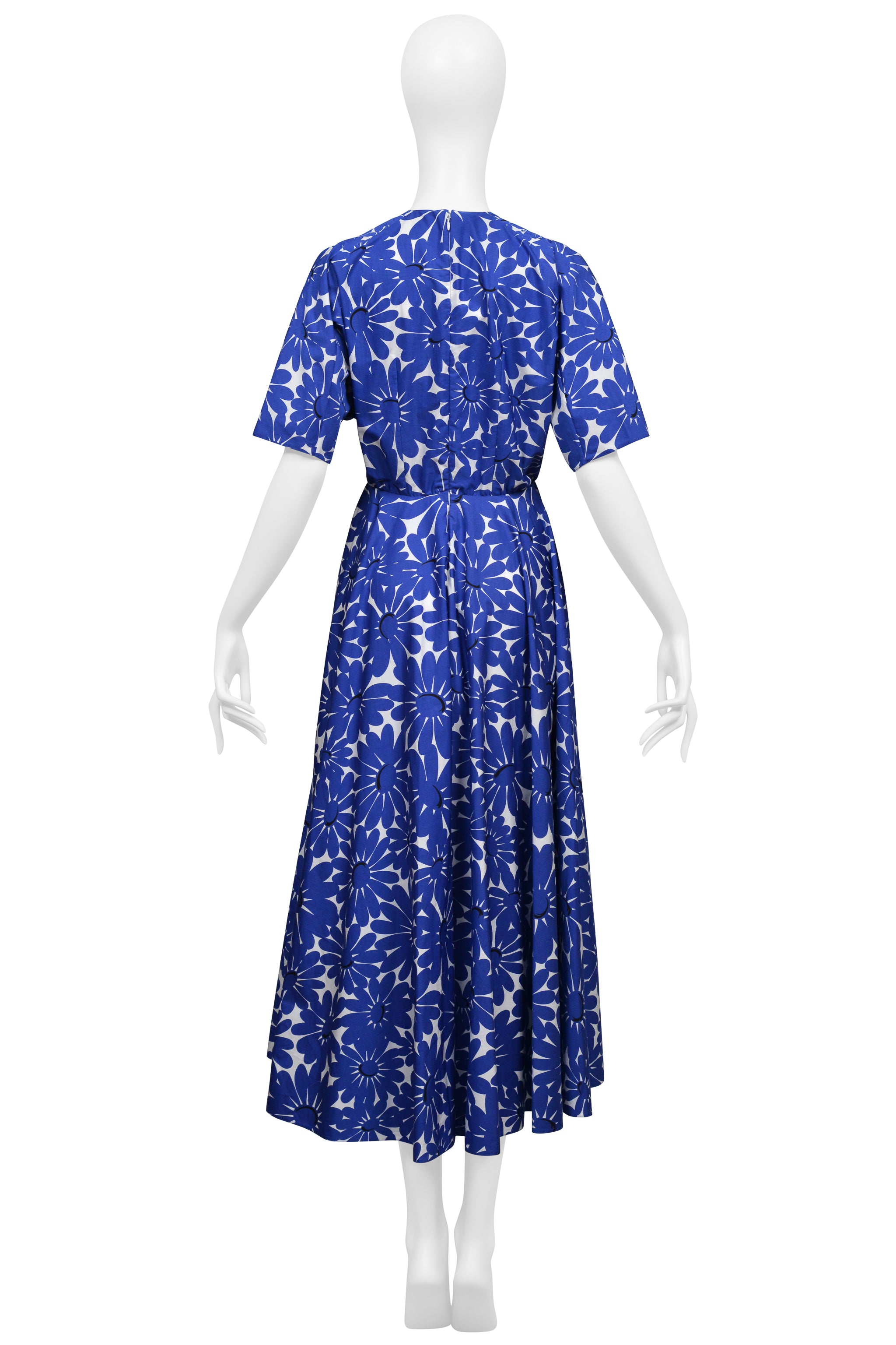 PRADA BLUE FLORAL COTTON POPLIN DRESS WITH FULL SKIRT 2022