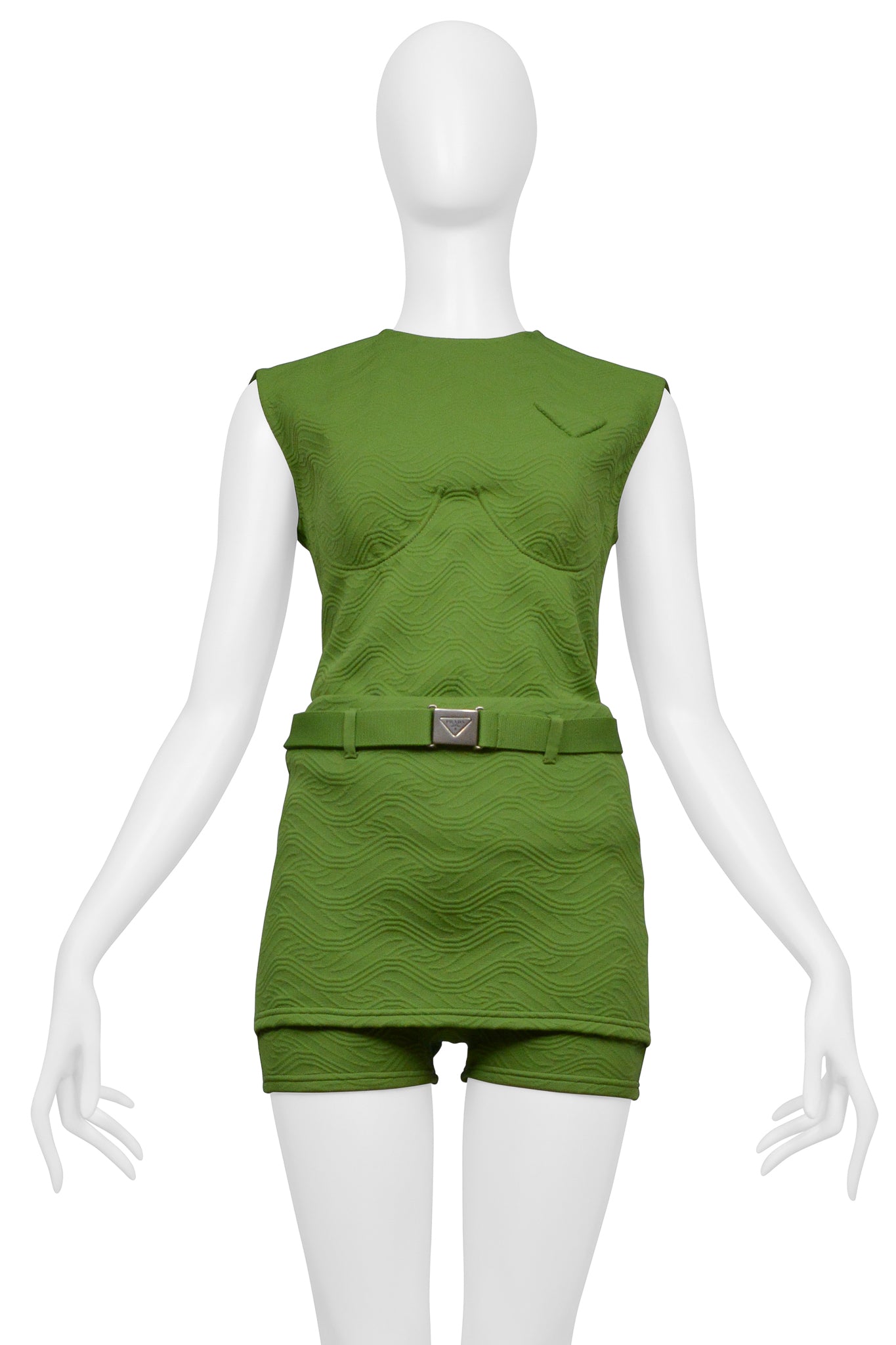 PRADA TEXTURED GREEN TOP AND CULOTTES ENSEMBLE 2021 