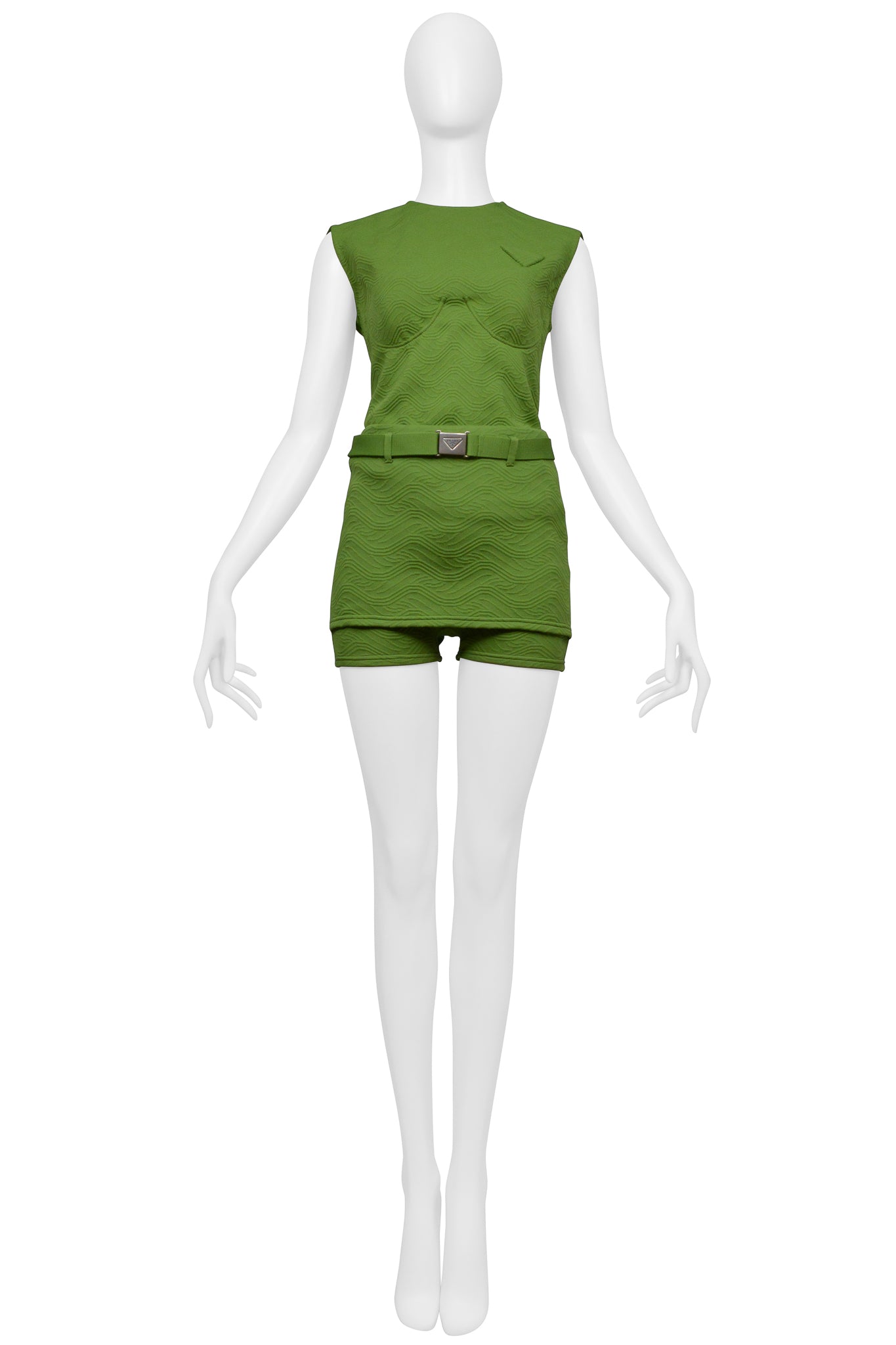 PRADA TEXTURED GREEN TOP AND CULOTTES ENSEMBLE 2021