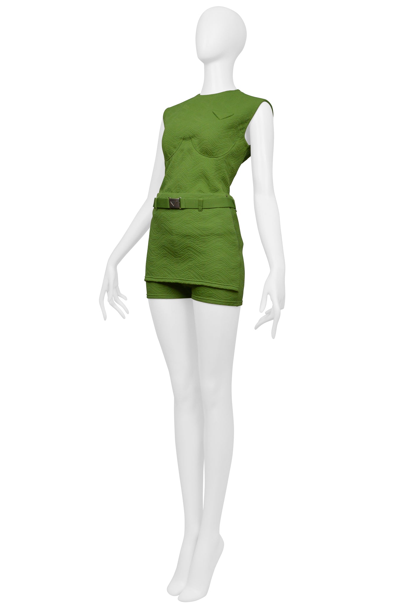 PRADA TEXTURED GREEN TOP AND CULOTTES ENSEMBLE 2021