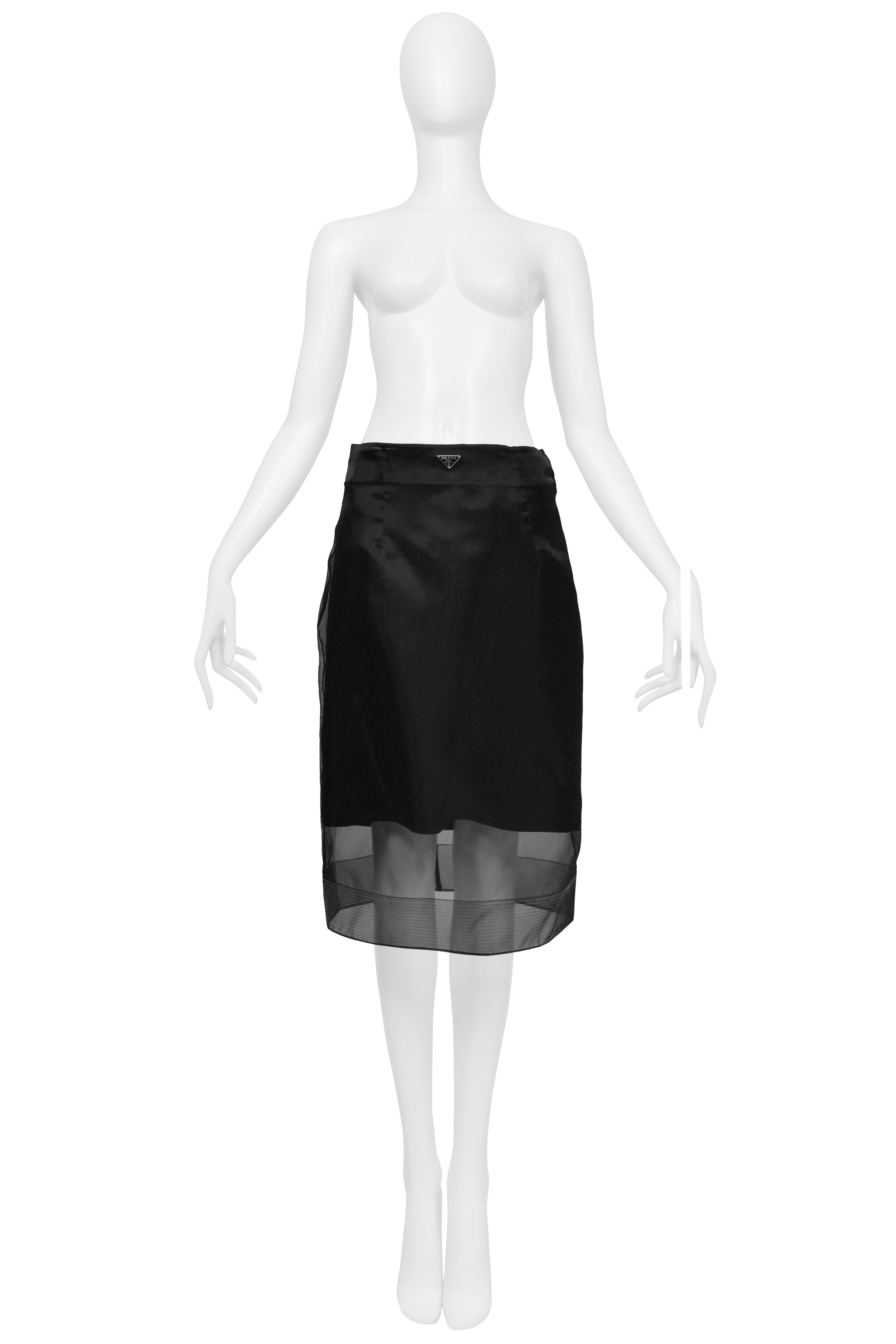 PRADA BLACK WOOL SKIRT WITH SHEER SILK OVERLAY