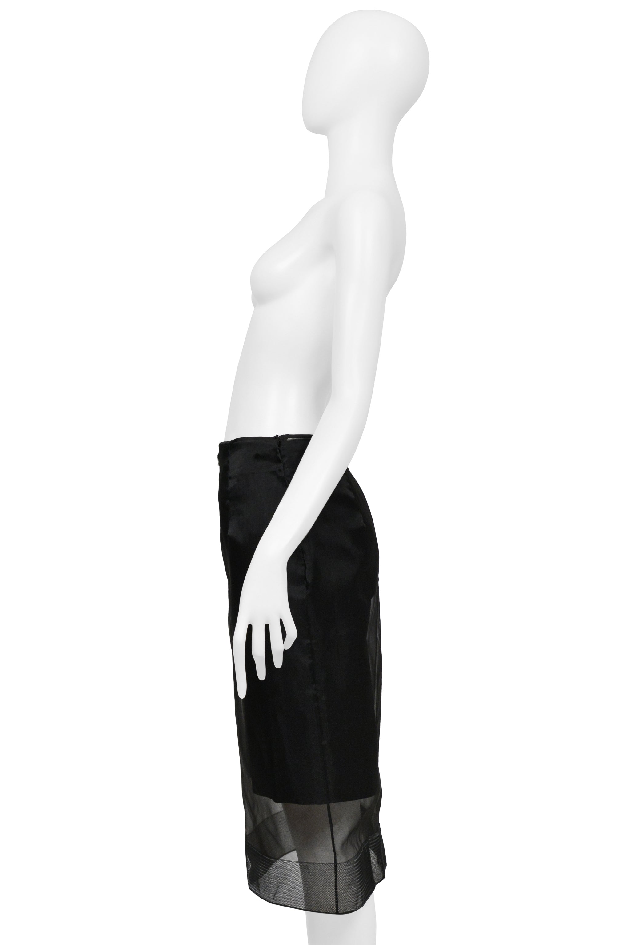 PRADA BLACK WOOL SKIRT WITH SHEER SILK OVERLAY