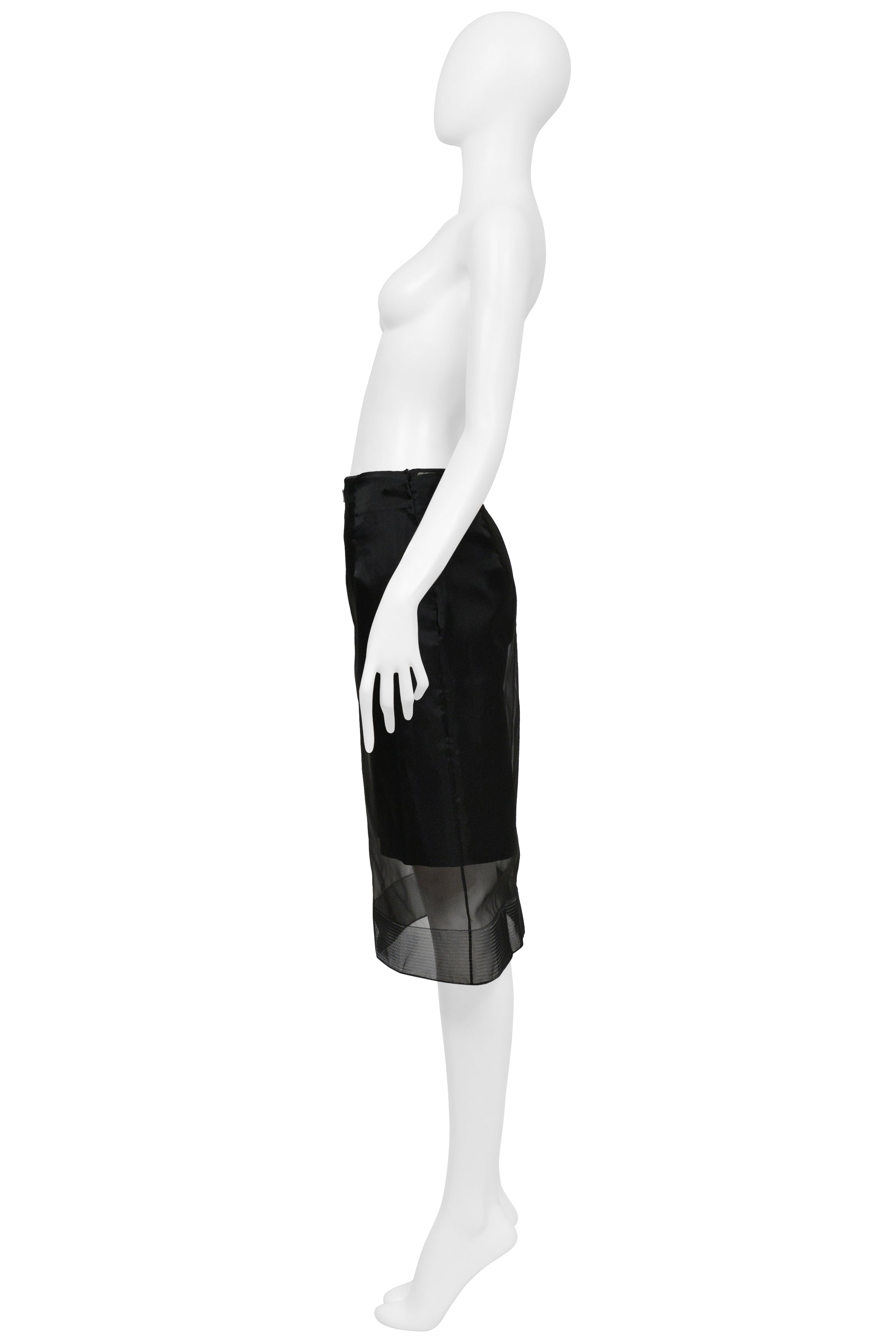 PRADA BLACK WOOL SKIRT WITH SHEER SILK OVERLAY