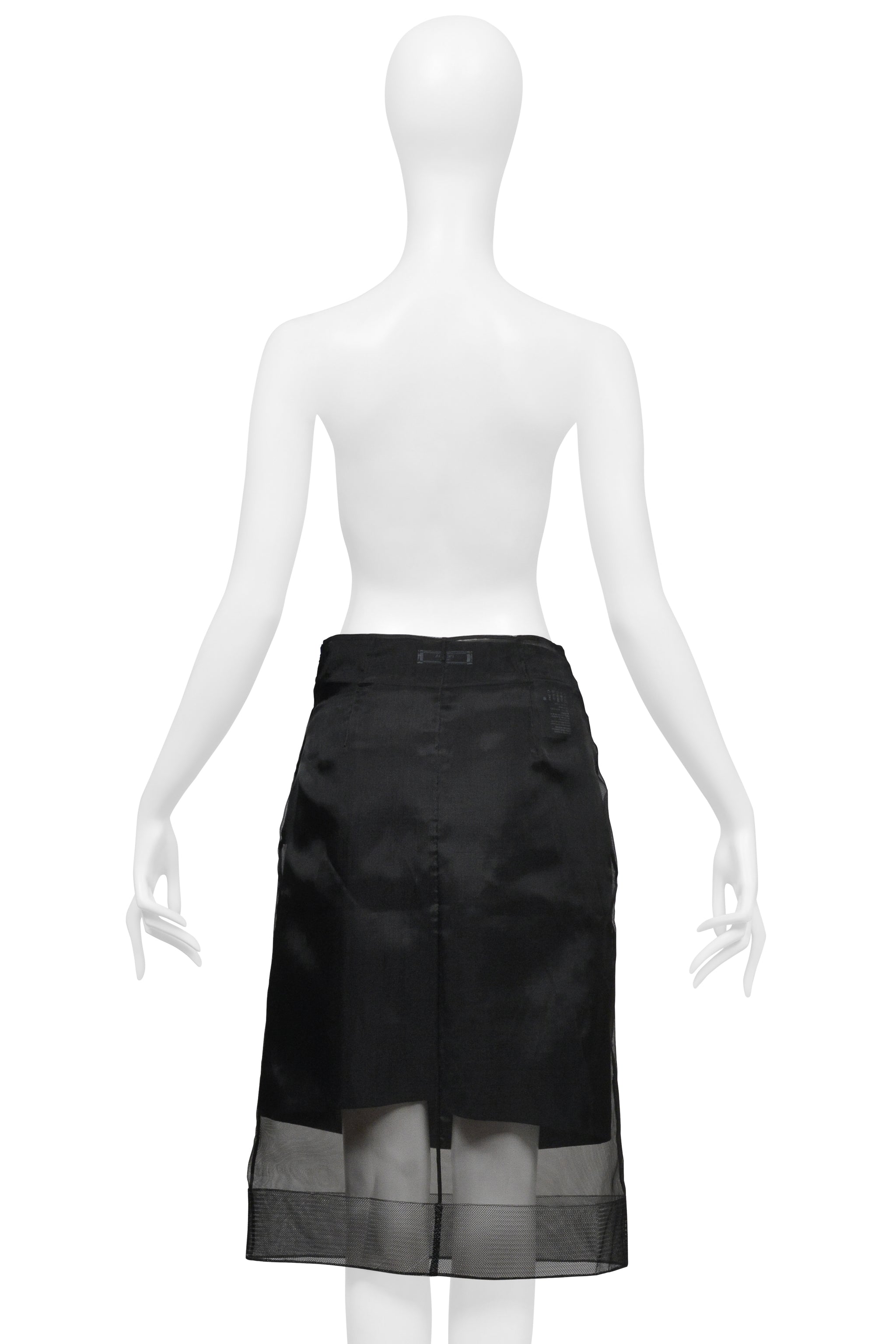 PRADA BLACK WOOL SKIRT WITH SHEER SILK OVERLAY