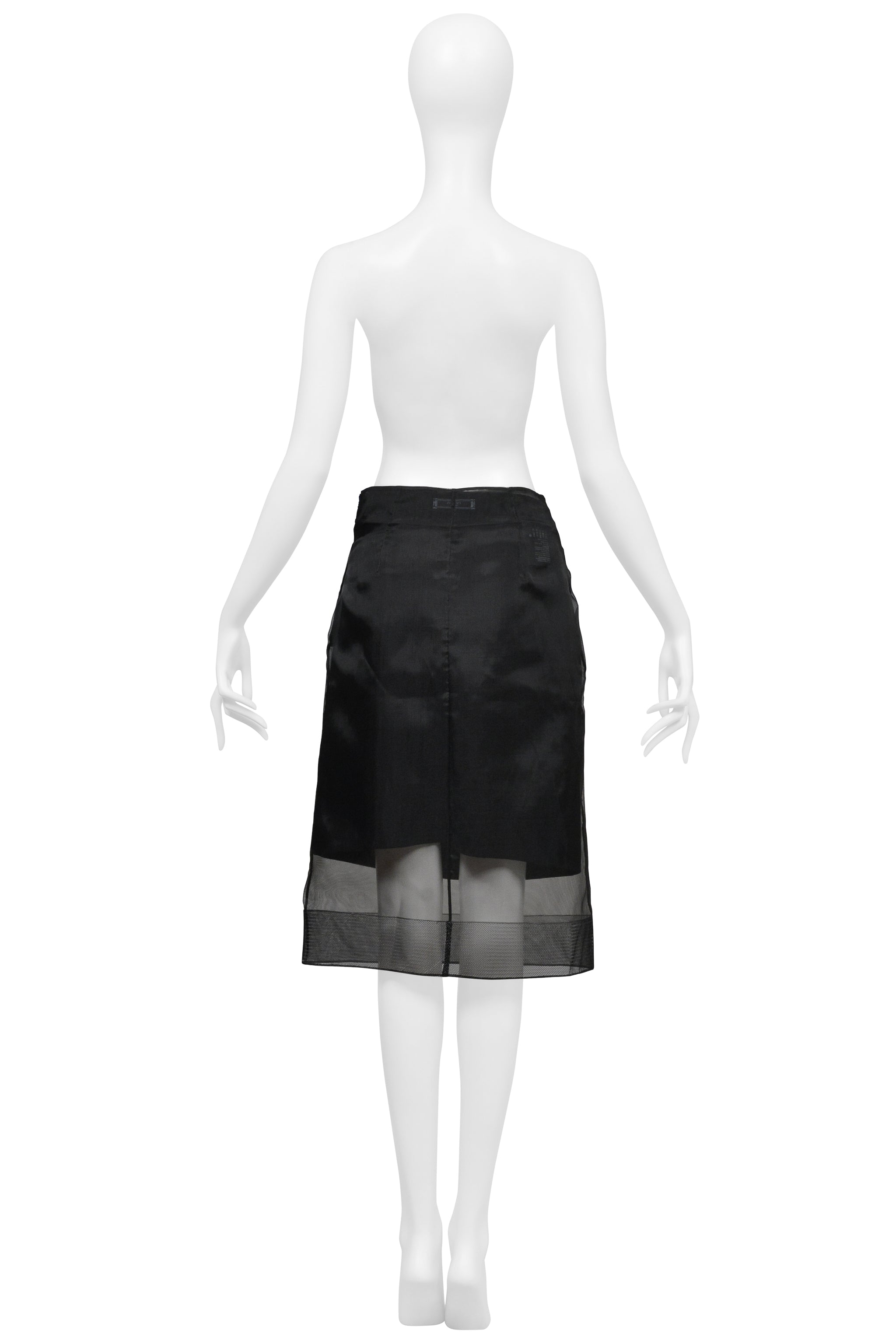 PRADA BLACK WOOL SKIRT WITH SHEER SILK OVERLAY