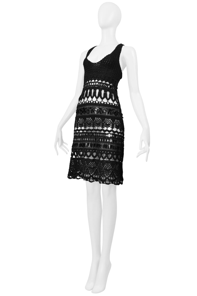 PRADA BLACK FANCY KNIT AND GEMS DRESS 2005