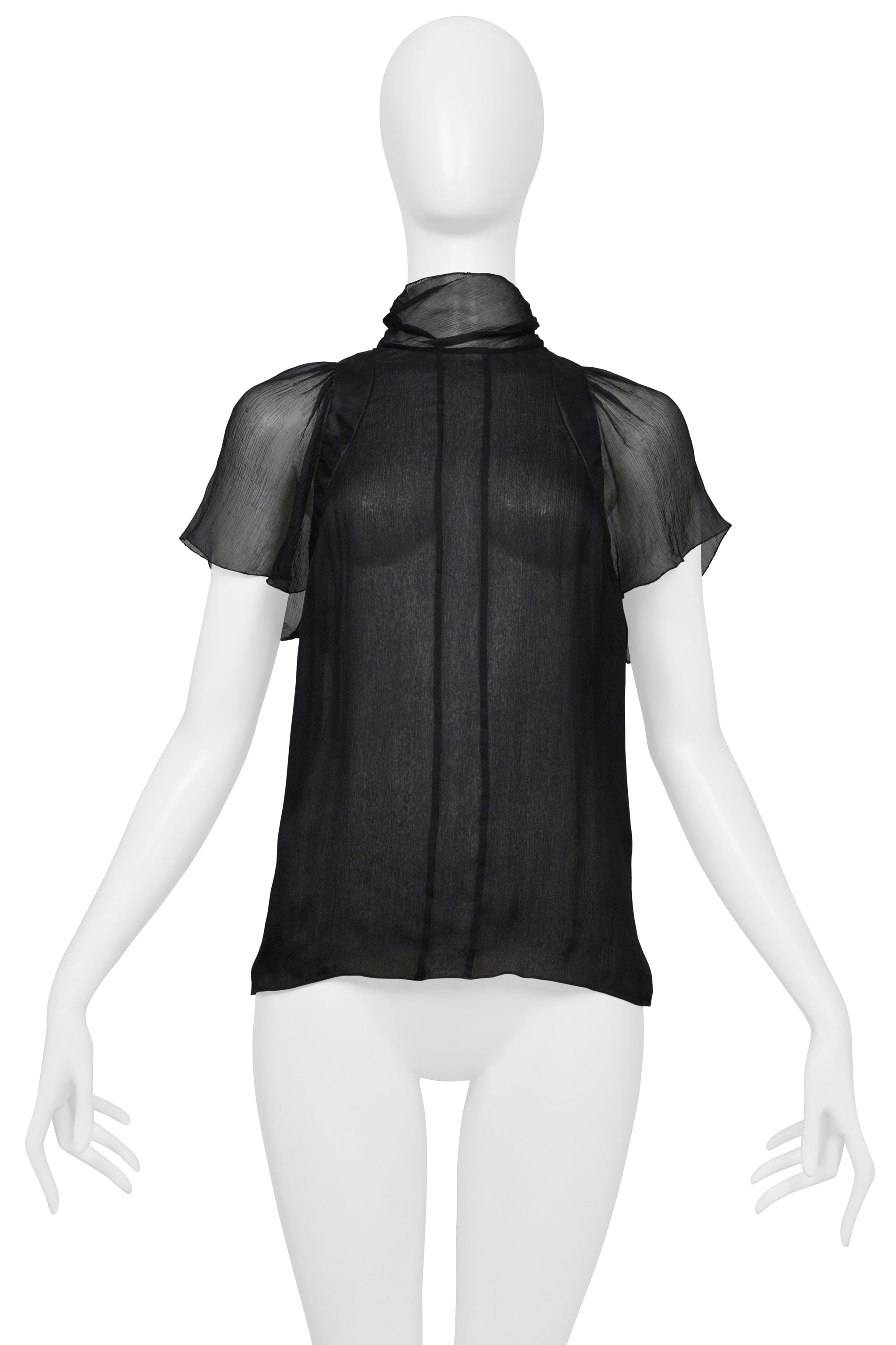 PRADA BLACK SILK SHEER CHIFFON TOP
