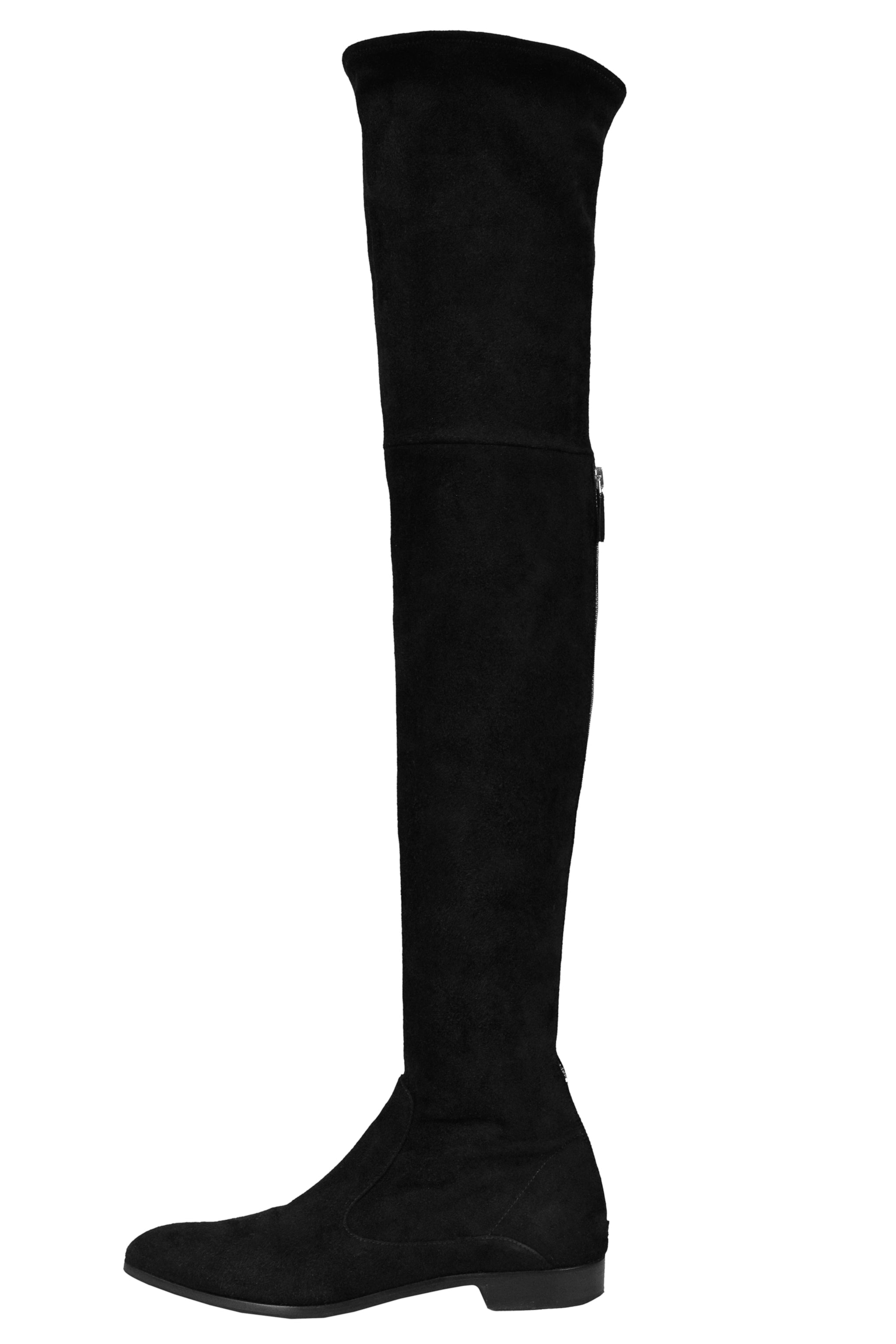 PRADA BLACK SUEDE THIGH HIGH BOOTS WITH ZIPPERS