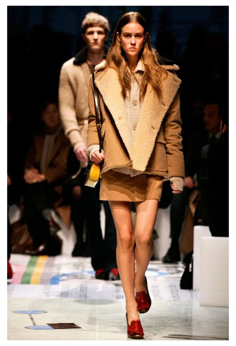 PRADA CAMEL SUEDE & SHEARLING JACKET WITH WHITE MINK COLLAR 2010