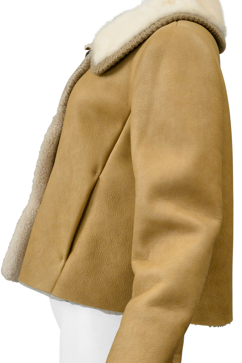 PRADA CAMEL SUEDE & SHEARLING JACKET WITH WHITE MINK COLLAR 2010