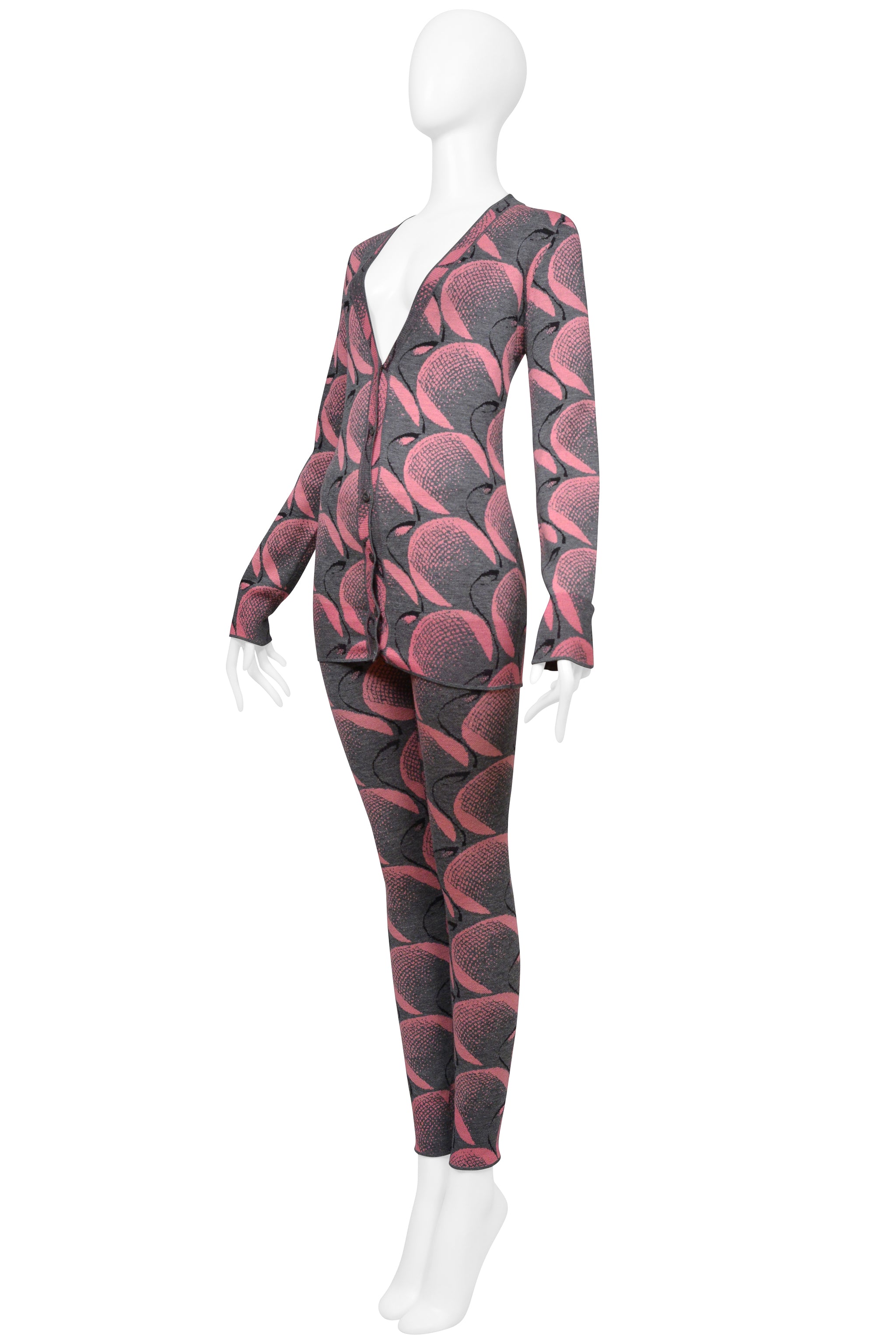 PRADA PINK AND GREY PRINTED CARDIGAN AND LEGGINGS ENSEMBLE 2021