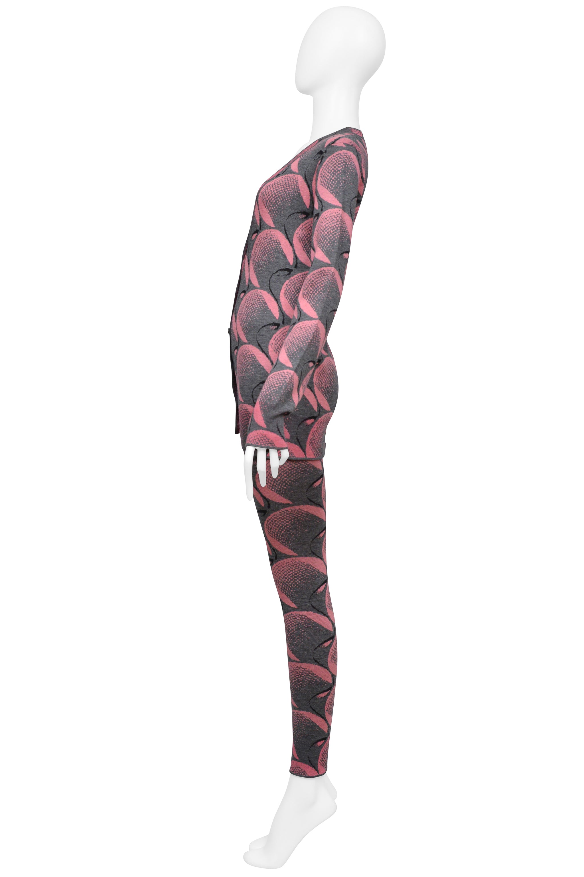 PRADA PINK AND GREY PRINTED CARDIGAN AND LEGGINGS ENSEMBLE 2021