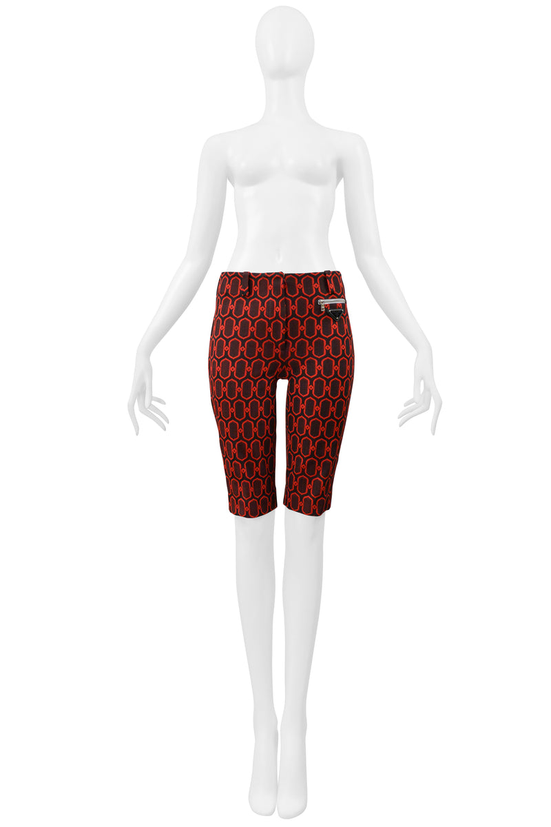 PRADA RED AND NAVY GEOMETRIC PRINT WALKING SHORTS 2019